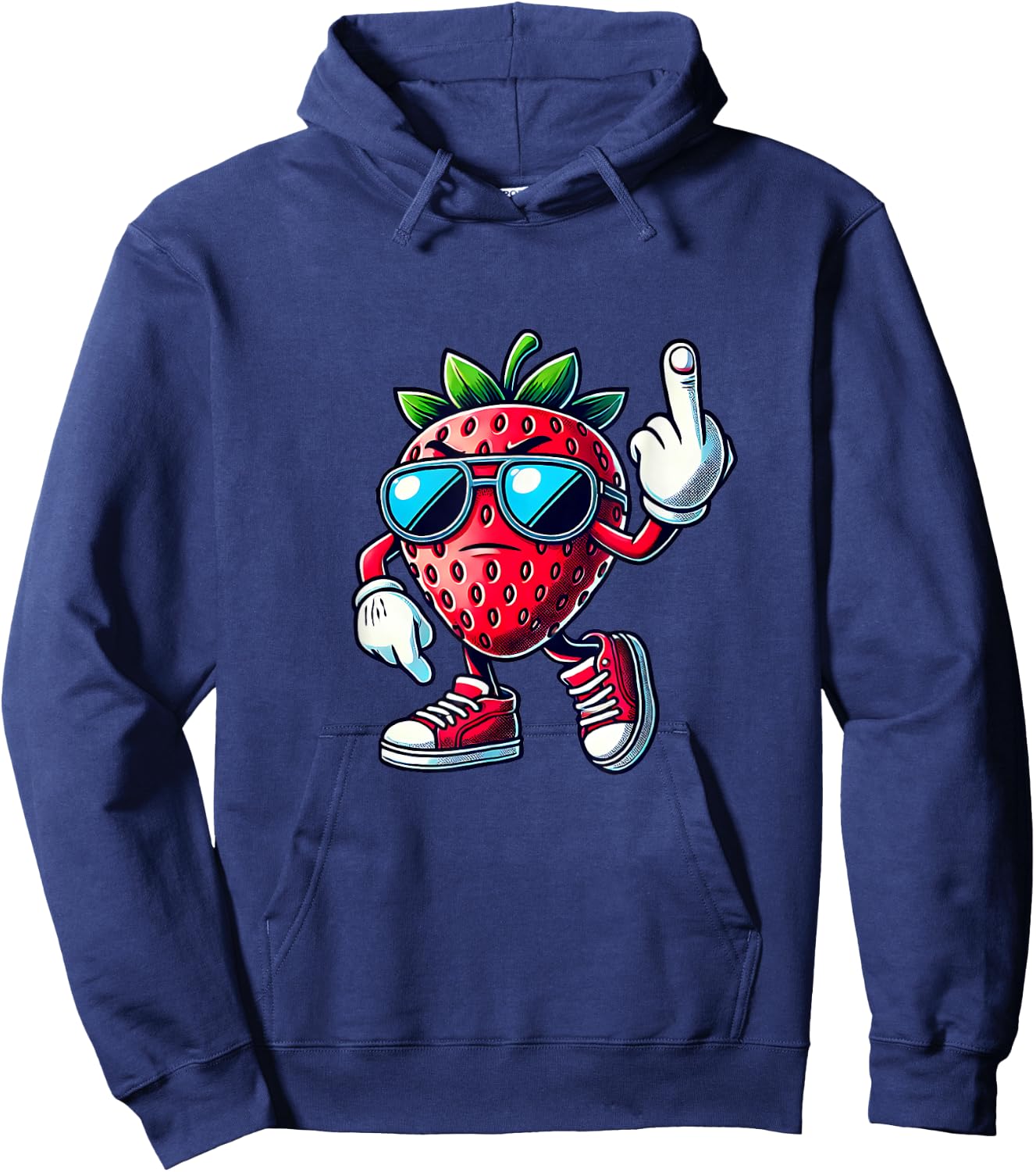 Funny strawberry fruit middle finger meme Hoodie - Hoodie | Navy