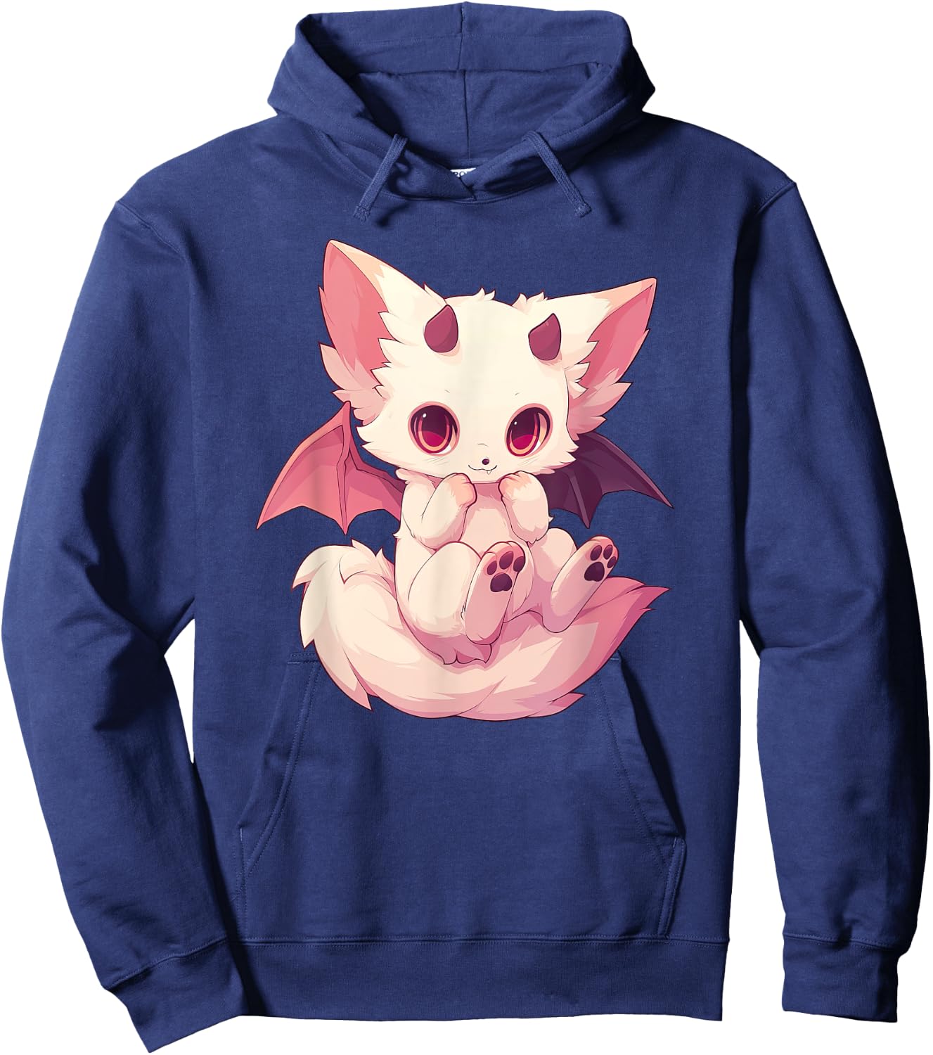 Kawaii Pastel Goth Creepy Cute Witchy Pink Demon Winged Fox Hoodie - Hoodie | Navy