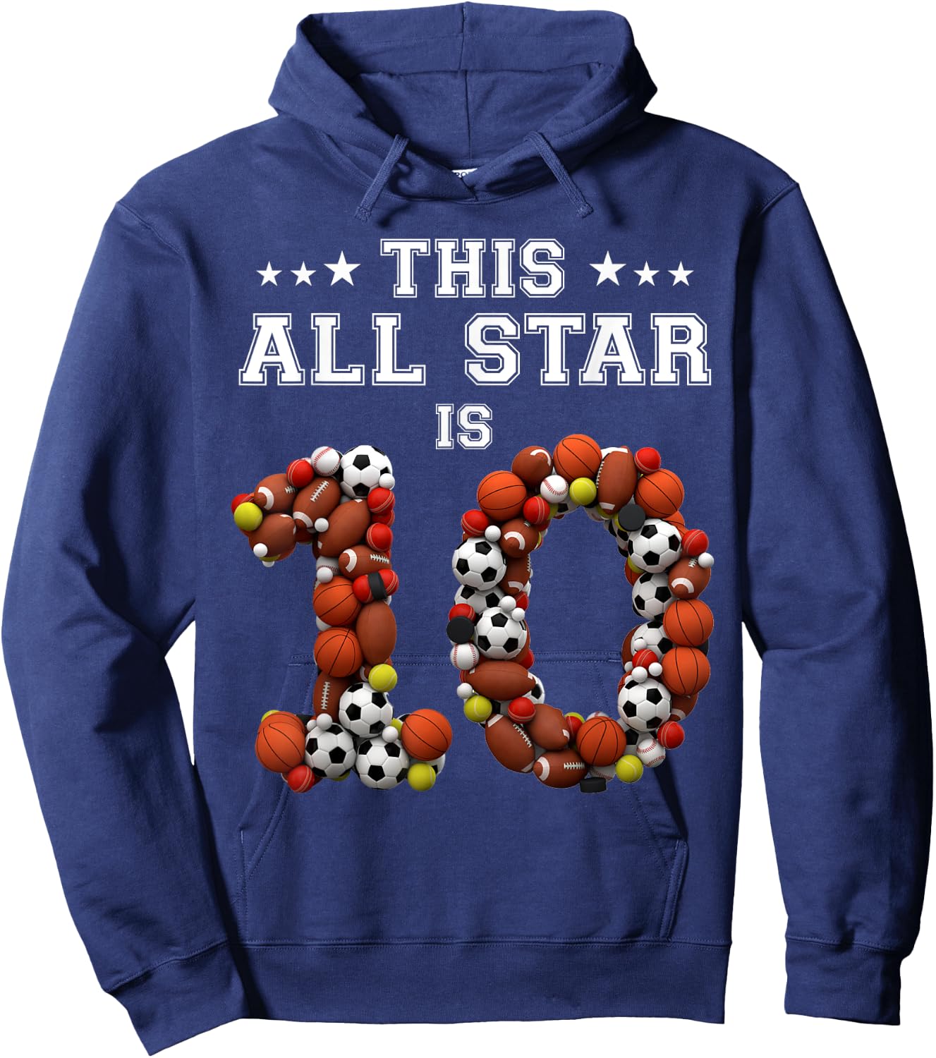 This All Star Is 10 Year Old Sports 10th Birthday Shirt Girl Hoodie - Hoodie | Navy