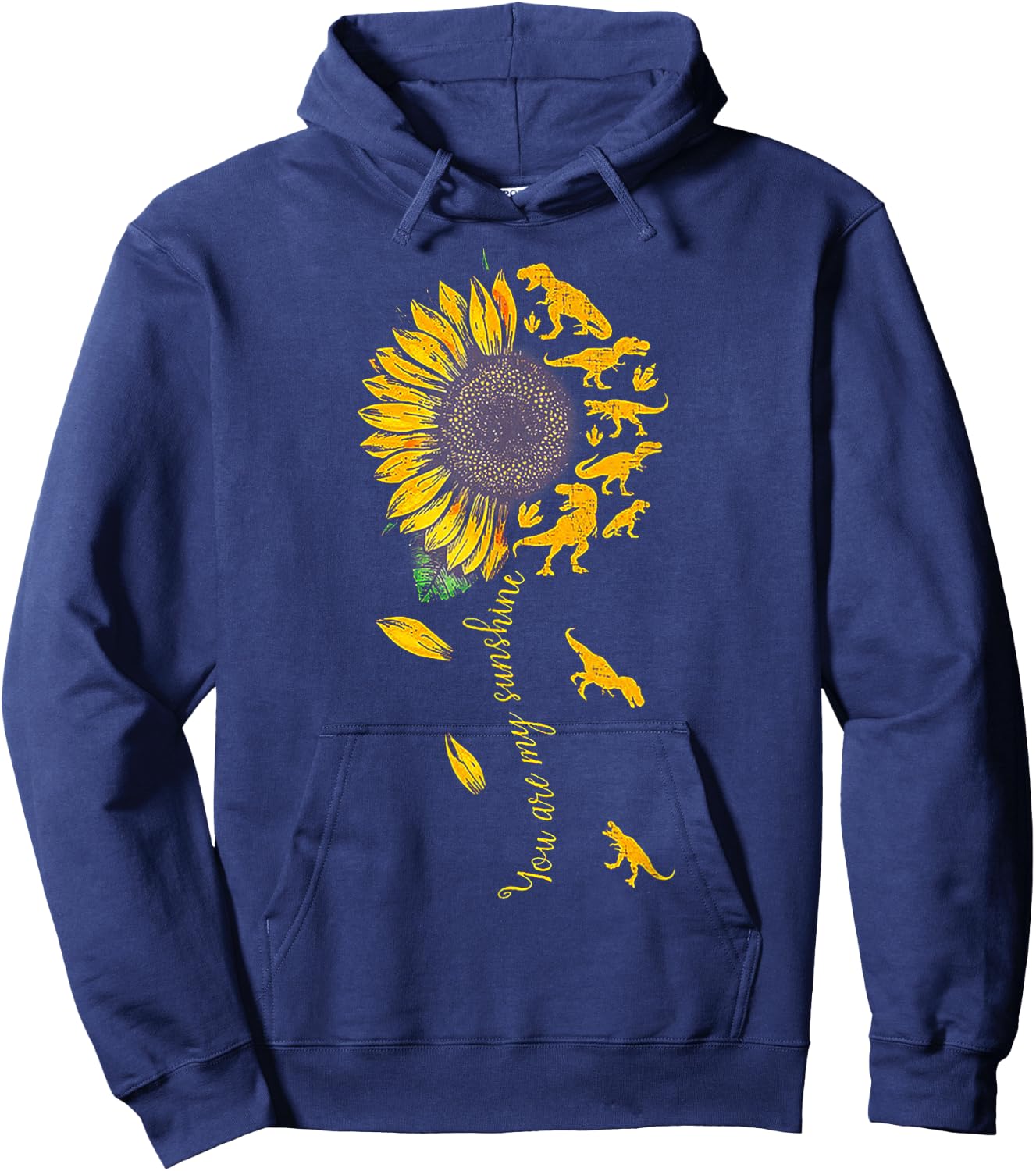 You Are My Sunshine Dinosaur T-rex Sunflower Hoodie - Hoodie | Navy
