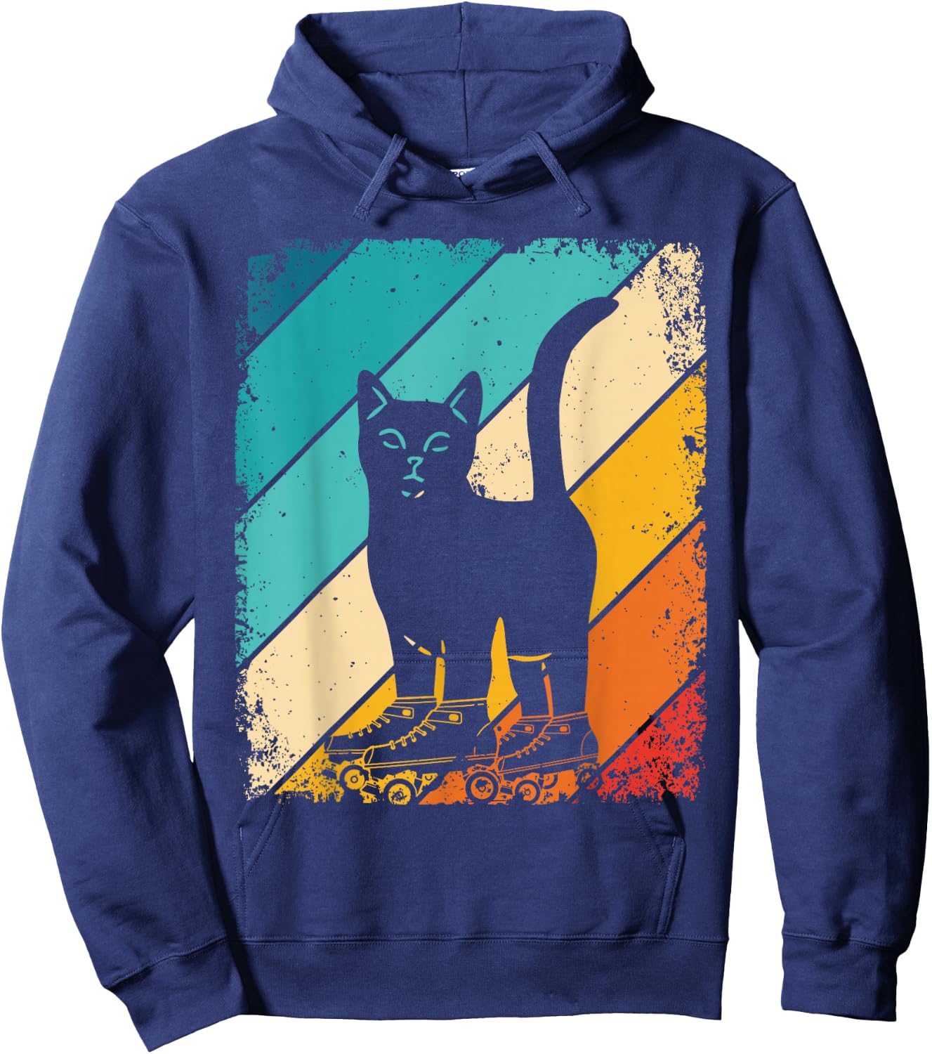 Cat Roller Skates Vintage Fun Skating Lifestyle Skates Hoodie - Hoodie | Navy
