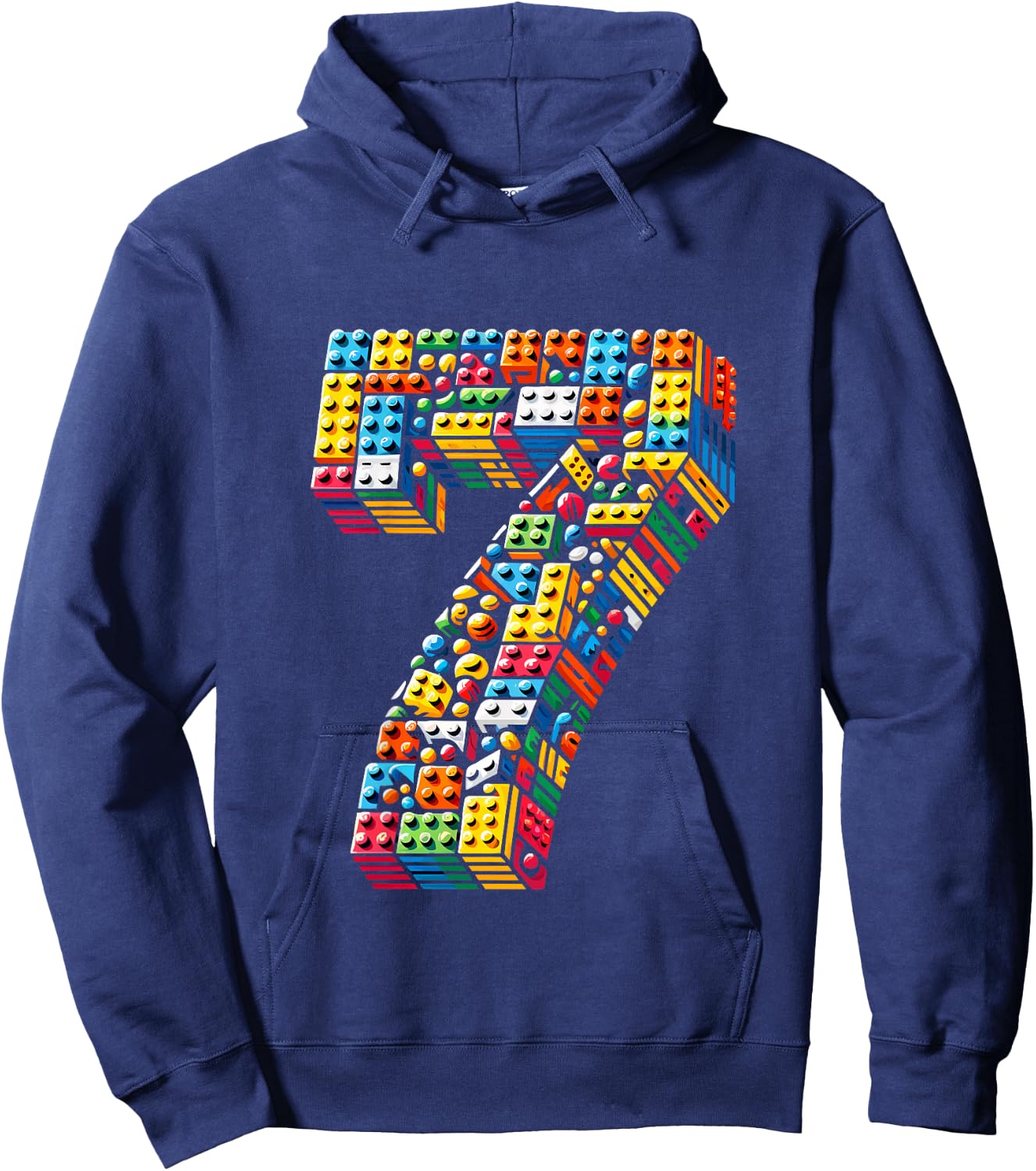 Kids 7 Year Old Blocks Building Master Builder 7th Birthday Boy Hoodie - Hoodie | Navy