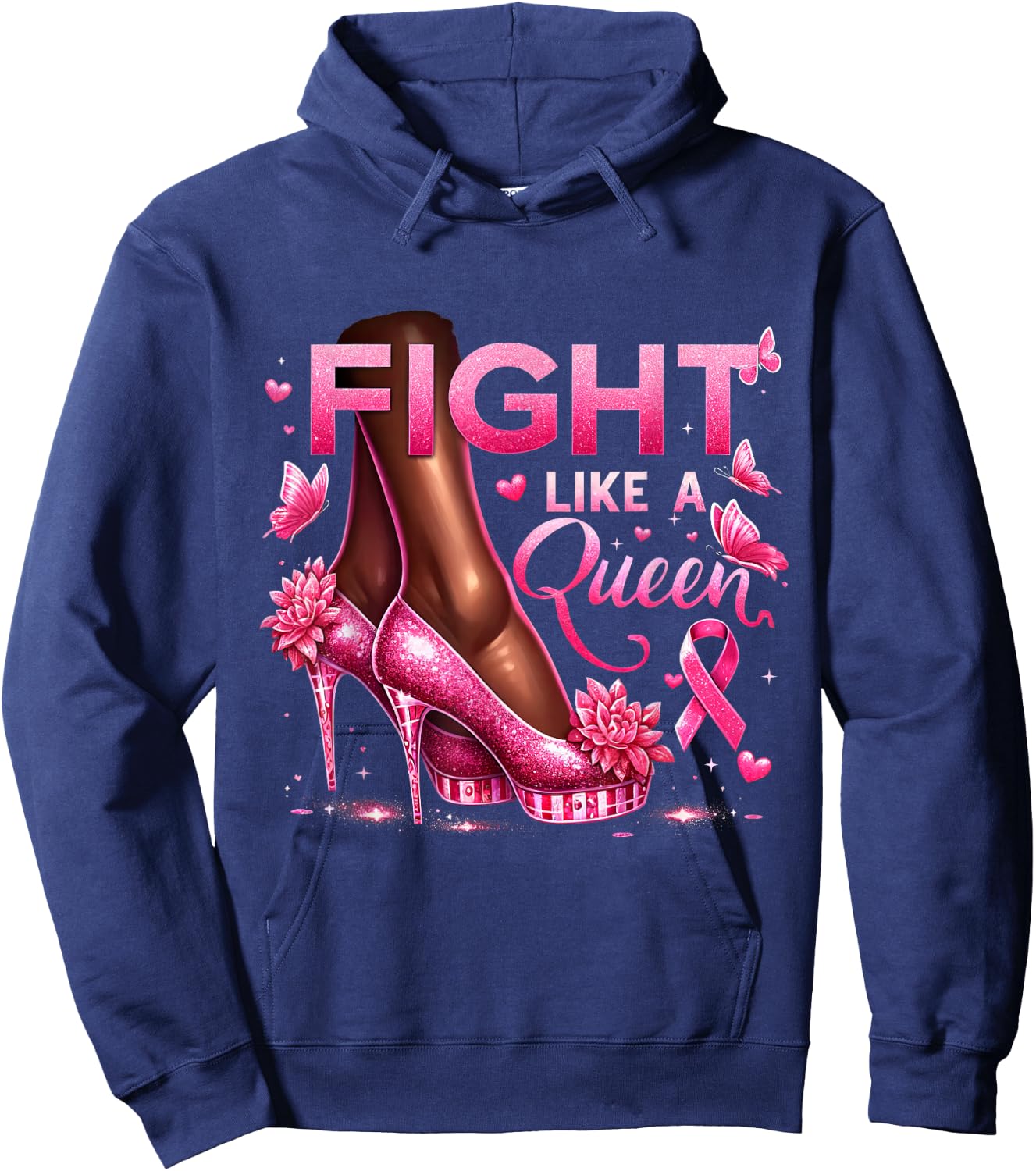 Fight Like A Queen Breast Cancer Awareness High Heels Queen Hoodie - Hoodie | Navy