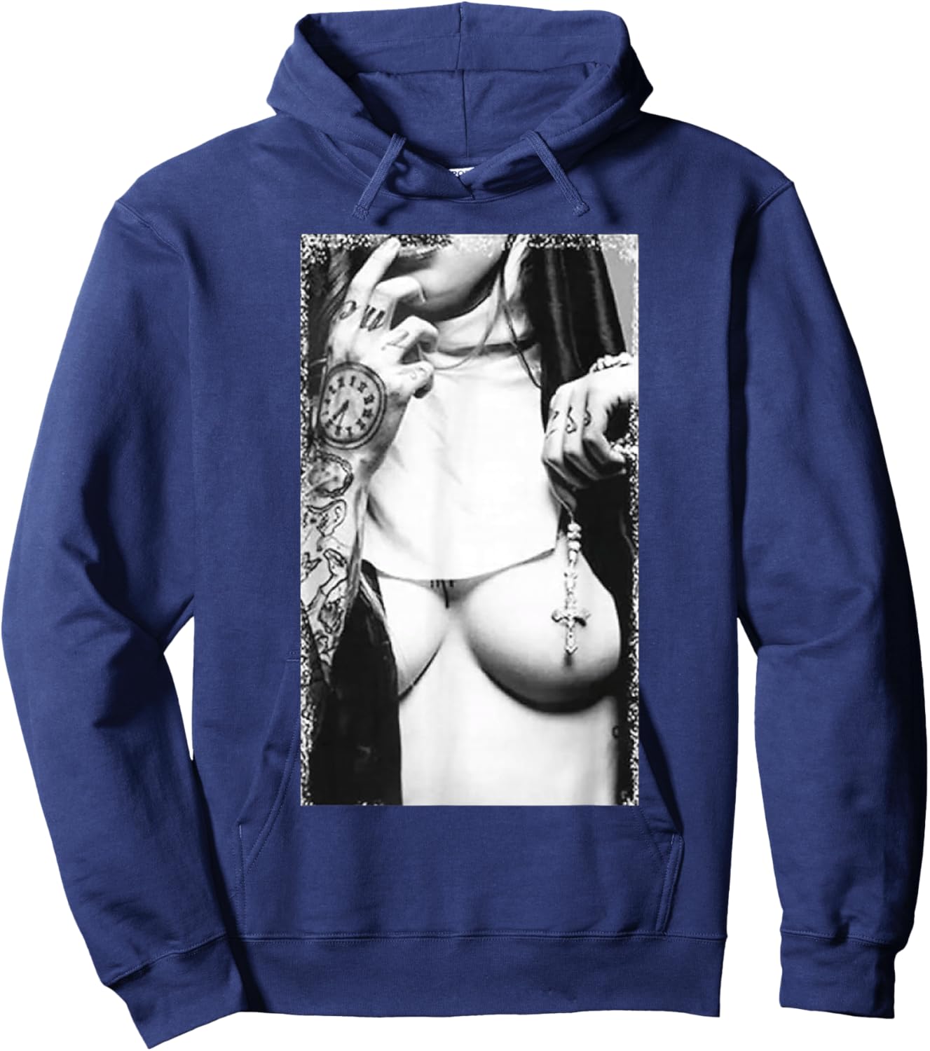 Peachbruh Vintage Sexy Tattoo Nun And Cross Dark Style Art Hoodie - Hoodie | Navy