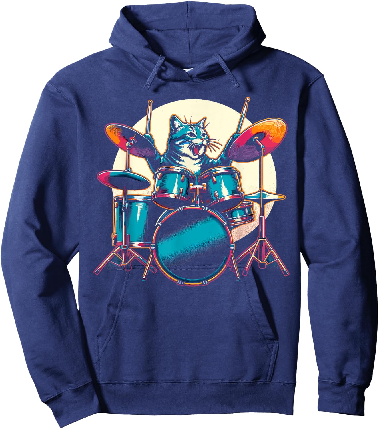 Cat Playing Drums Drummer Novelty Music Lover Funny Drummer Hoodie - Hoodie | Navy