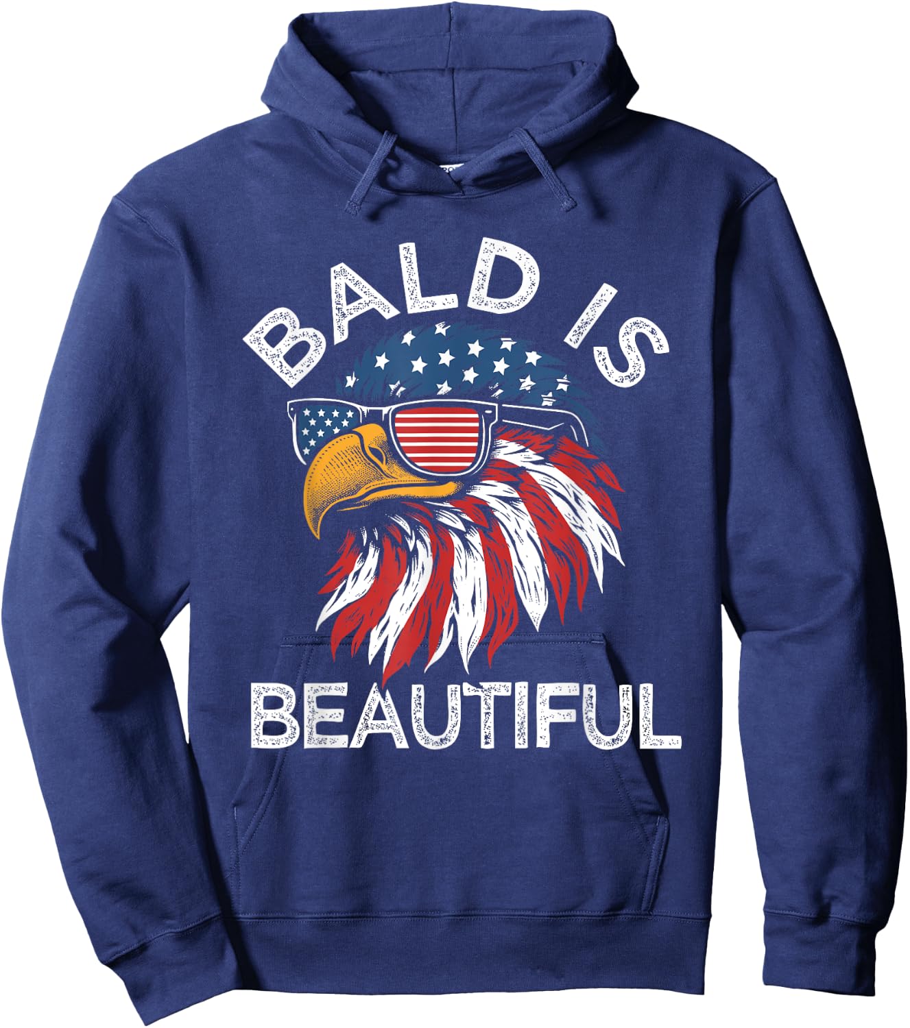 Funny Bald Is Beautiful Eagle American Flag USA 4th of July Hoodie - Hoodie | Navy