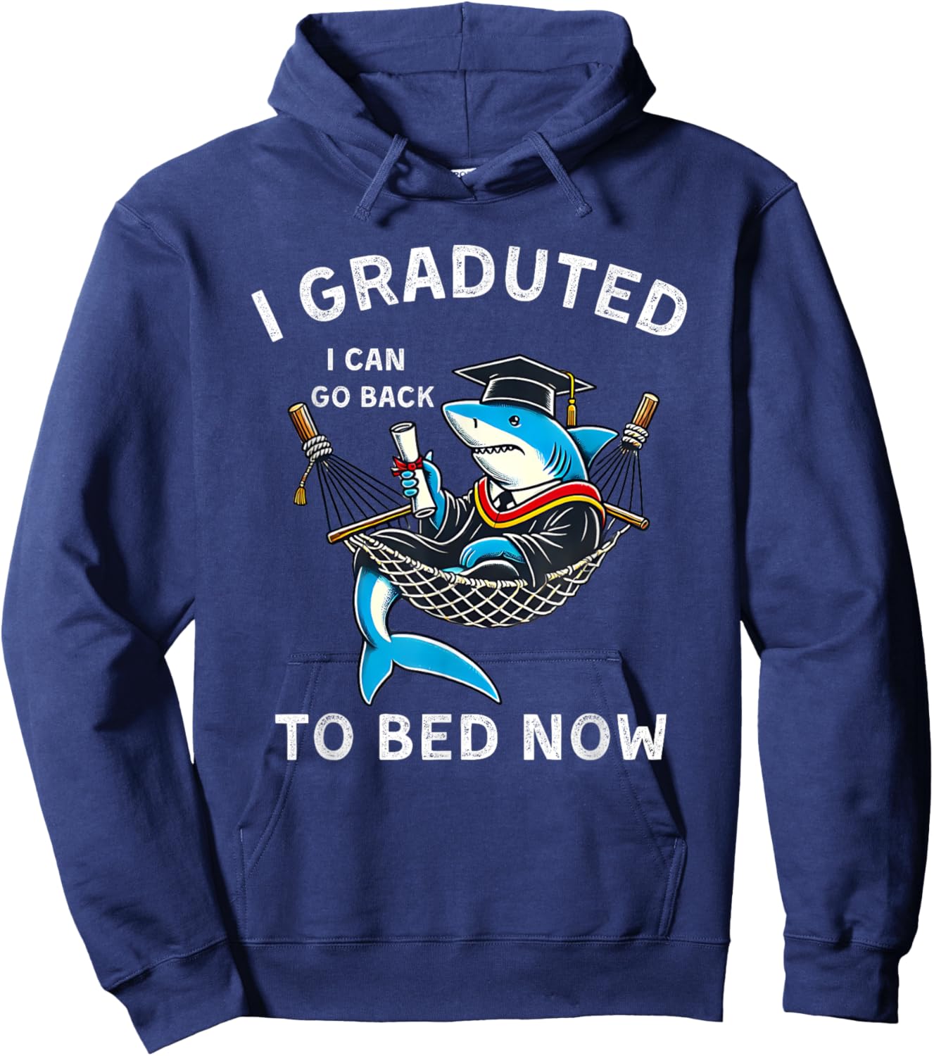 Vintage Shark I Graduated Can I Go Back To Bed Now Graduate Hoodie - Hoodie | Navy