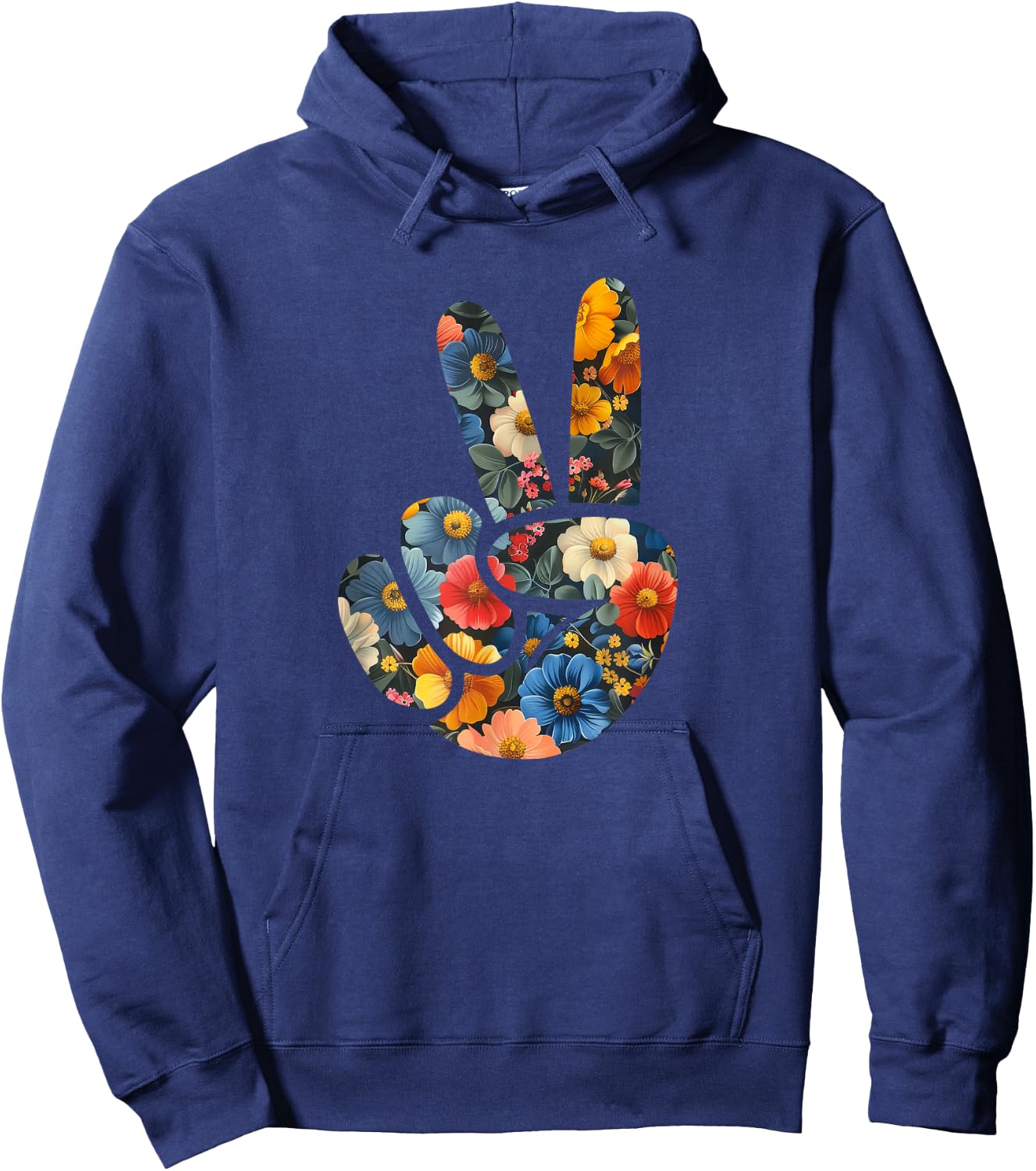 Elegant Silhouette Wildflowers Floral Peace Sign Hand Hoodie - Hoodie | Navy