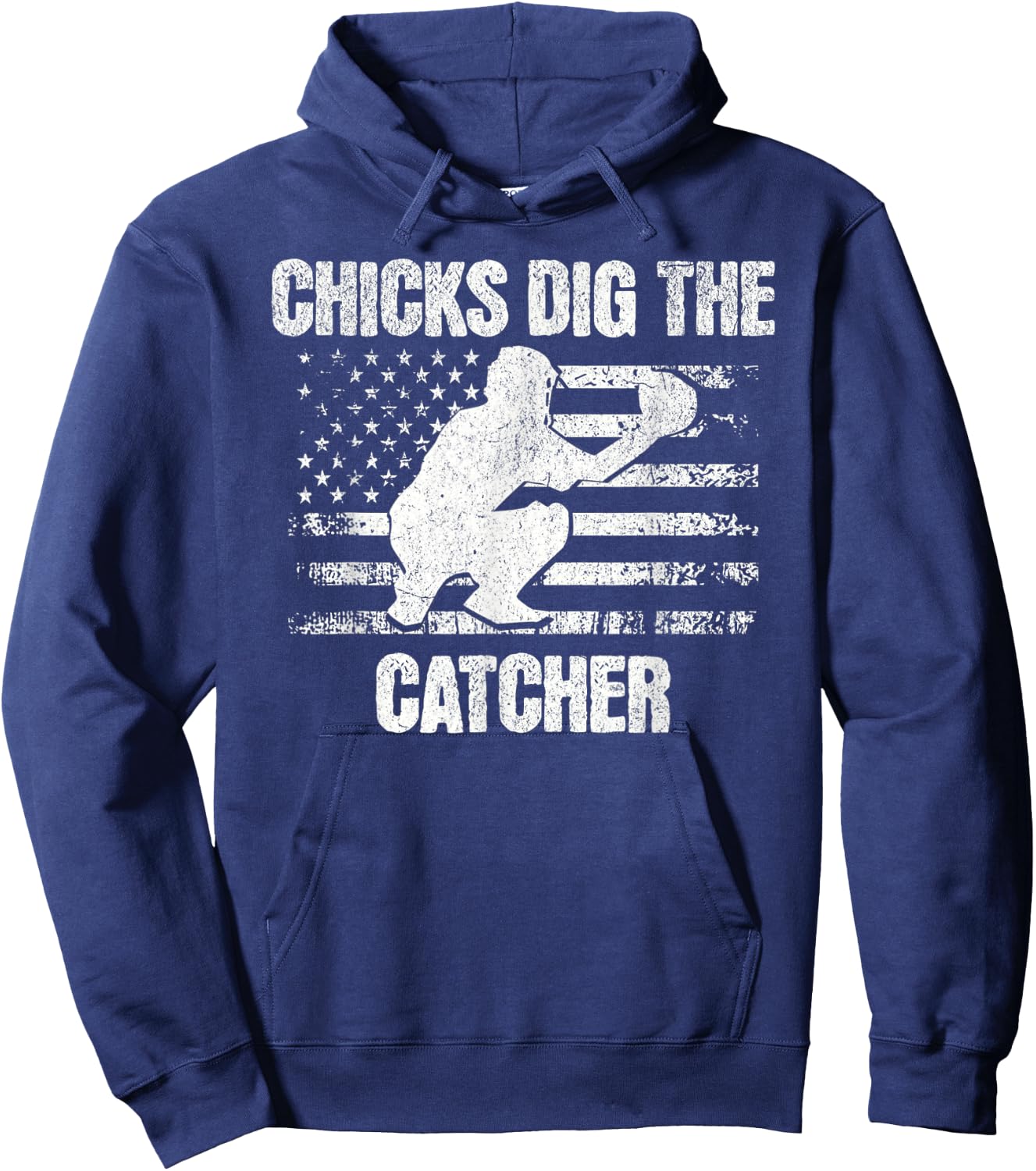 Funny Baseball Chicks Dig The Catcher USA Flag Women Men Hoodie - Hoodie | Navy