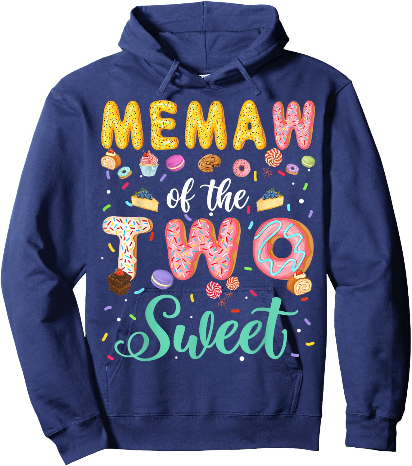 Memaw Of The Two Sweet Birthday Girl Donut Lover Hoodie - Hoodie | Navy