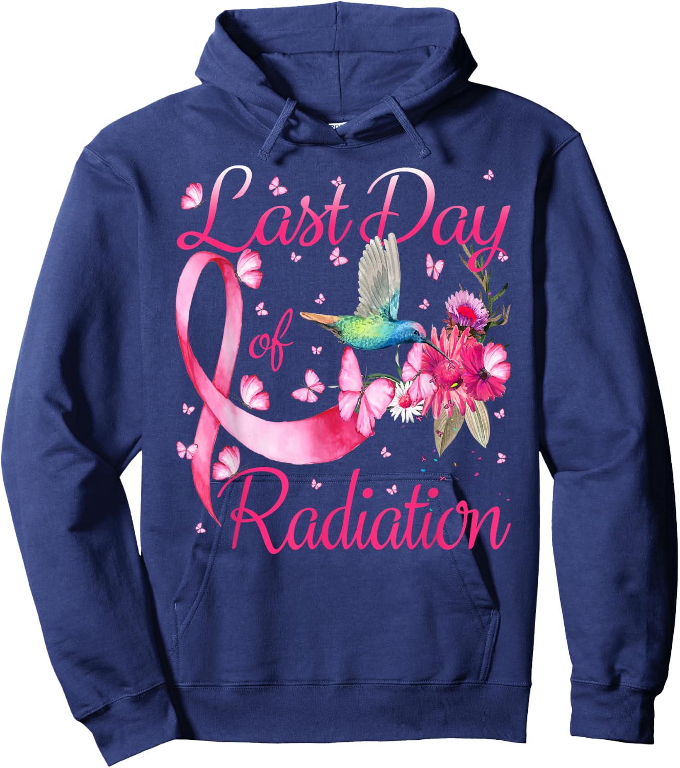 Last Day Of Radiation Hummingbird Breast Cancer Awareness Hoodie - Hoodie | Navy