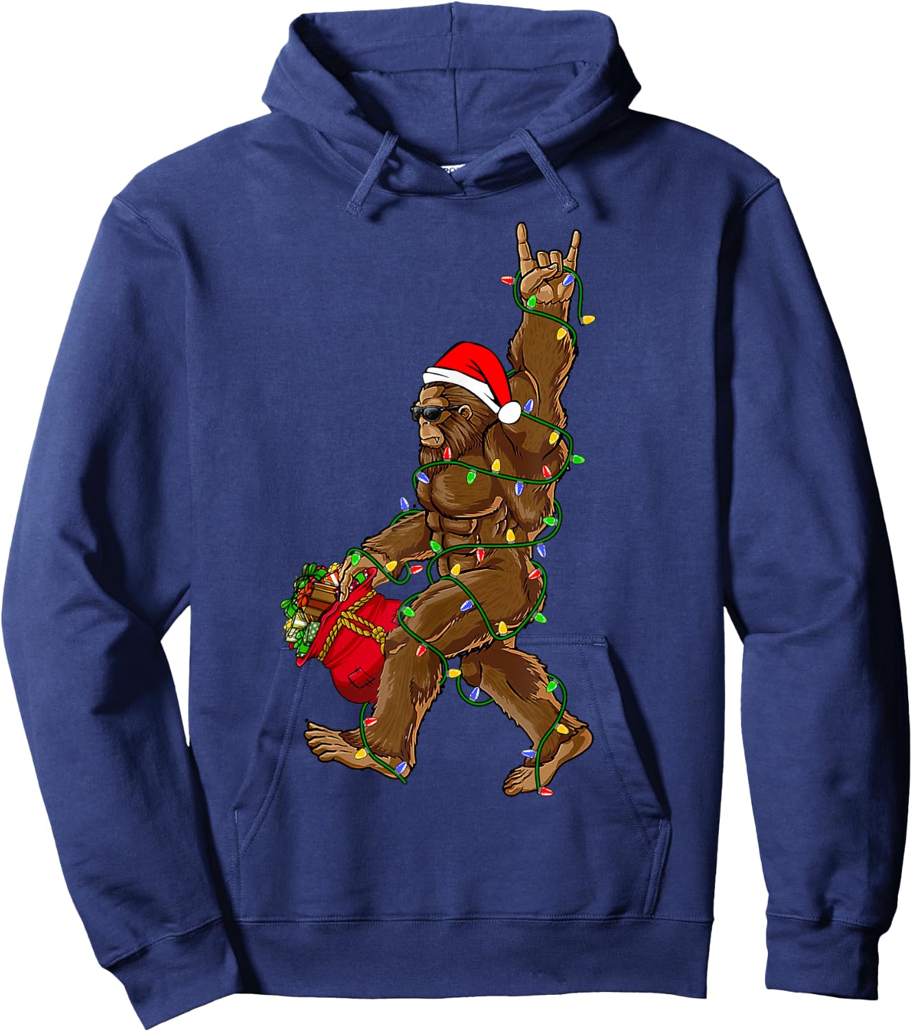 Santa Bigfoot Christmas Lights Rock Funny Sasquatch Believe Hoodie - Hoodie | Navy