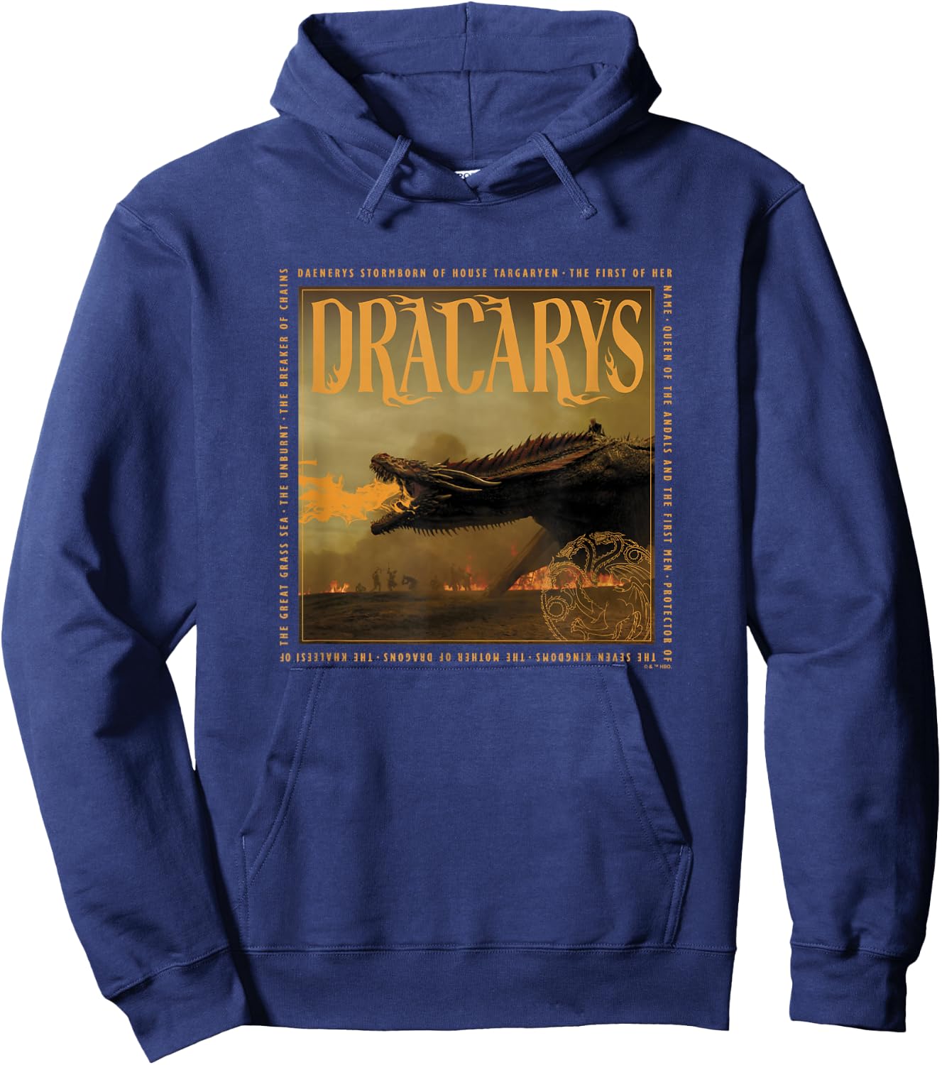 Game of Thrones Dracarys Targaryen Dragon Text Box Panel Hoodie - Hoodie | Navy