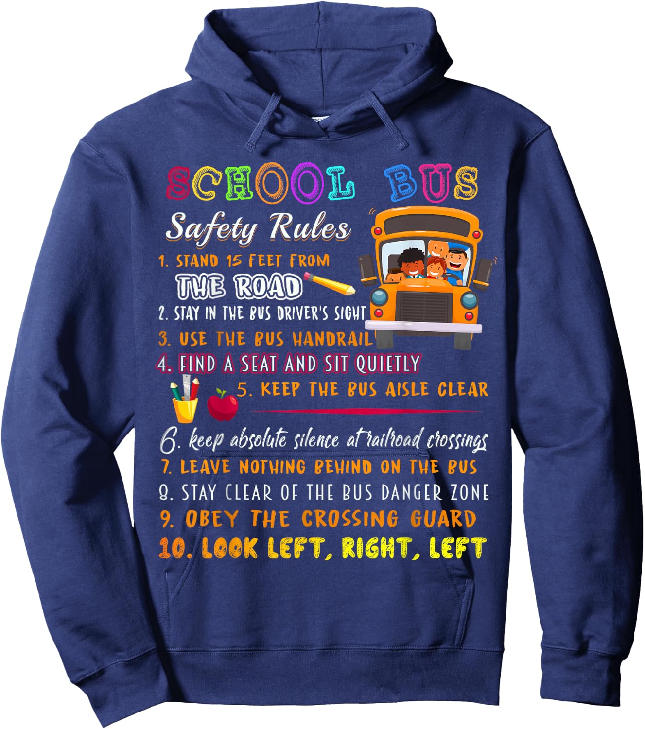School Bus Safety Rules T Shirt, School Bus Driver Funny Hoodie - Hoodie | Navy