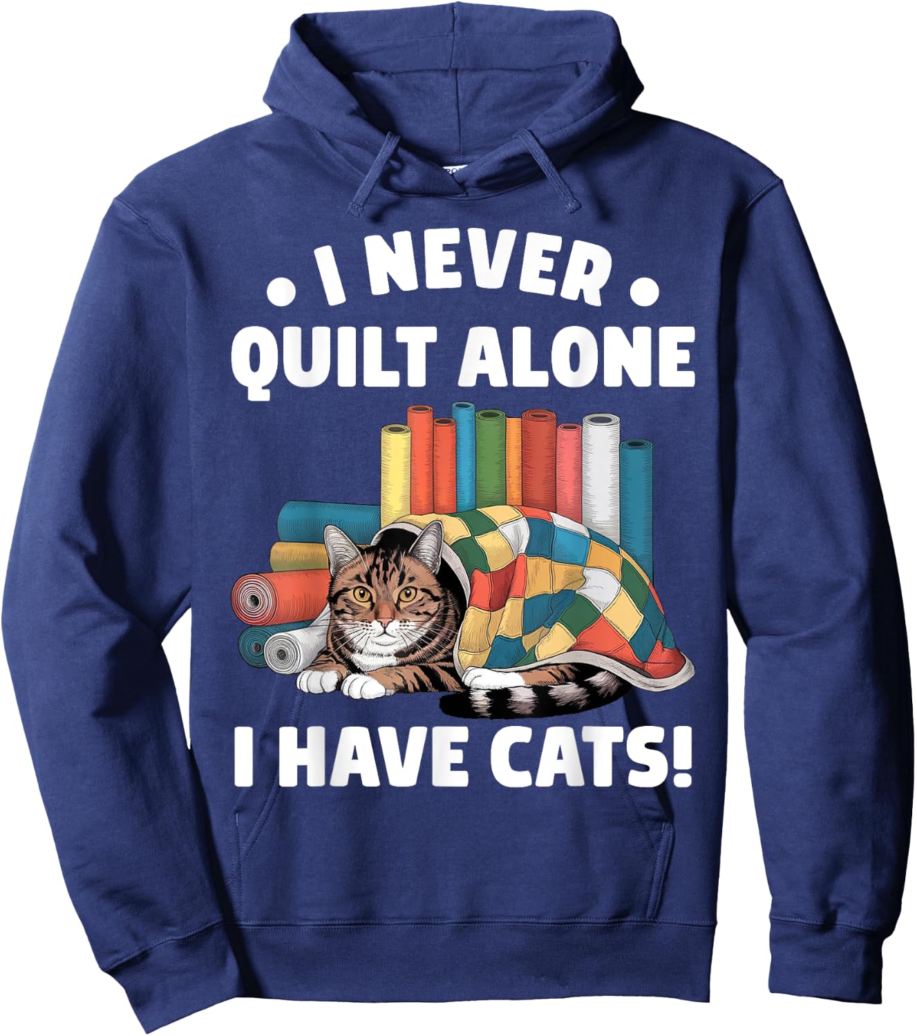 Funny Quilting Art Women Cat Quilt Sewing Quilter Hoodie - Hoodie | Navy