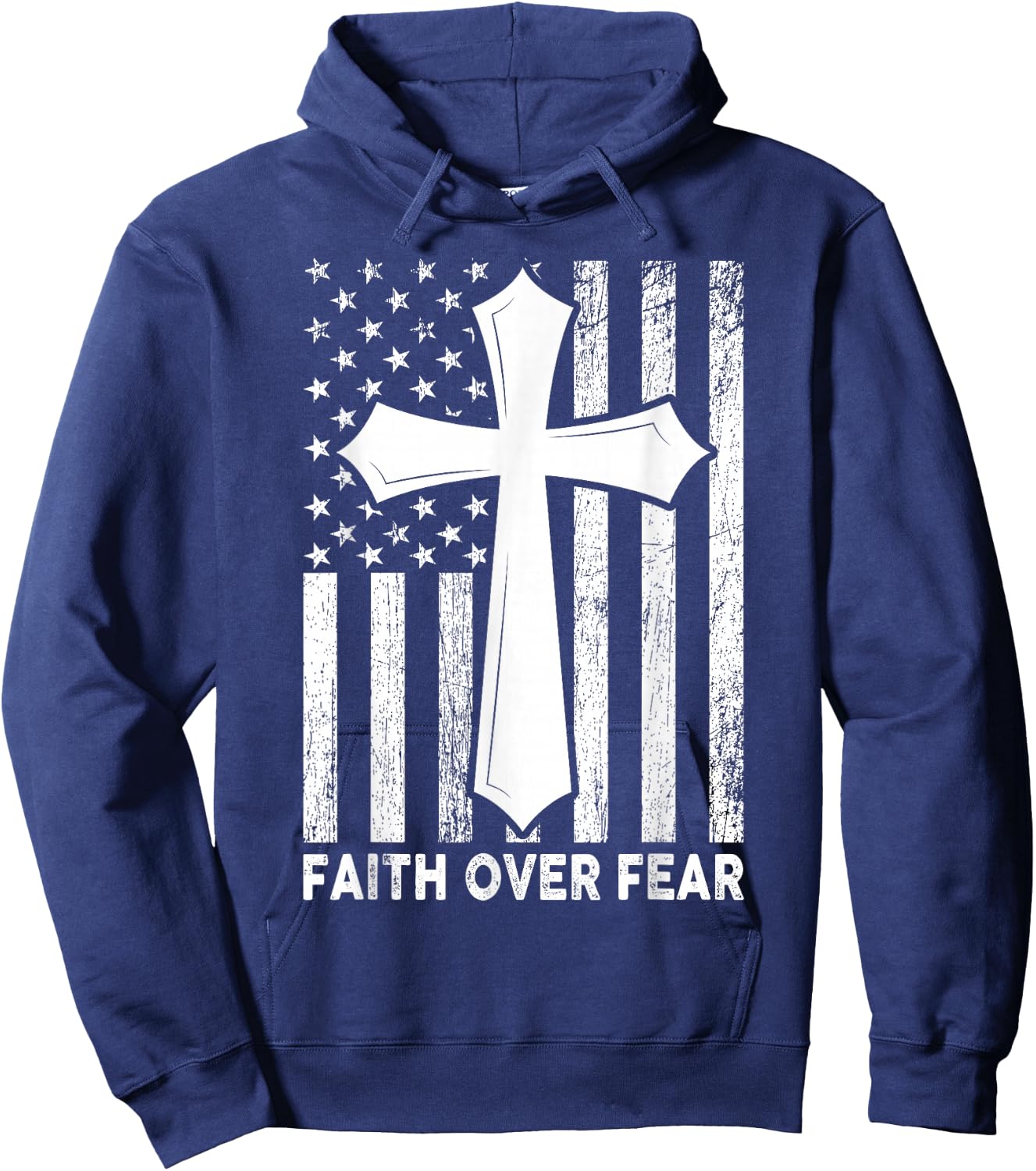 Faith Over Fear Cool Christian Flag Cross Women Kids Hoodie - Hoodie | Navy