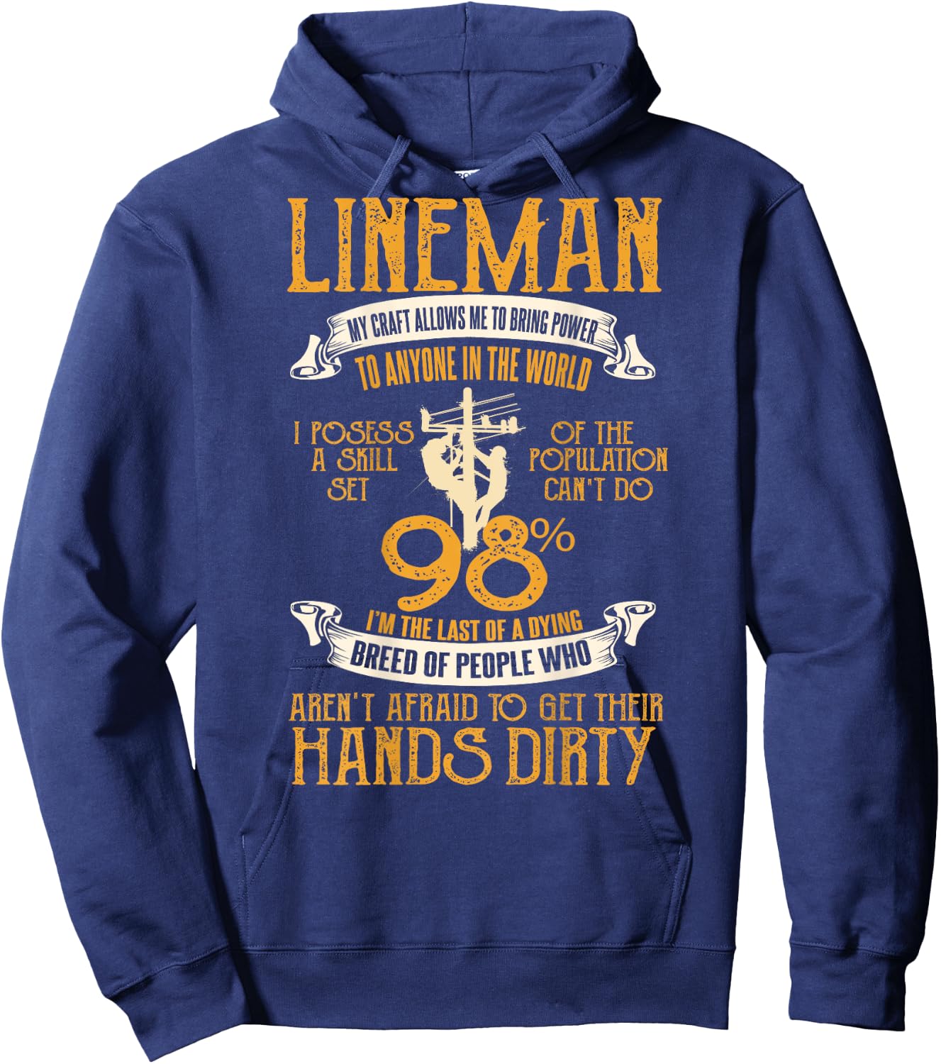 Lineman Gifts Line Worker Image On Back Of Shirt Hoodie - Hoodie | Navy