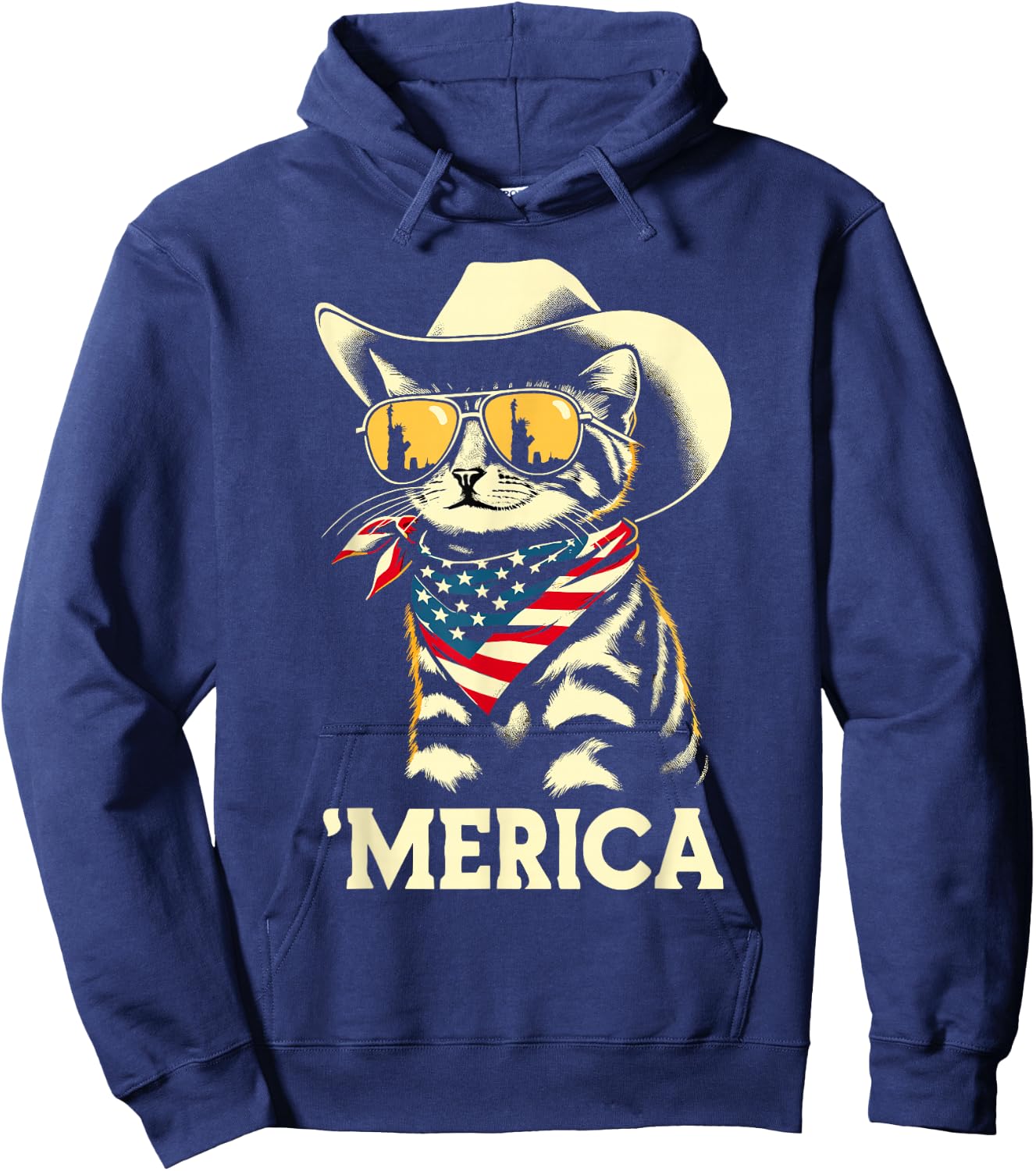 USA 'Merica Cat 4th of July Men Women Kids Funny Patriotic Hoodie - Hoodie | Navy