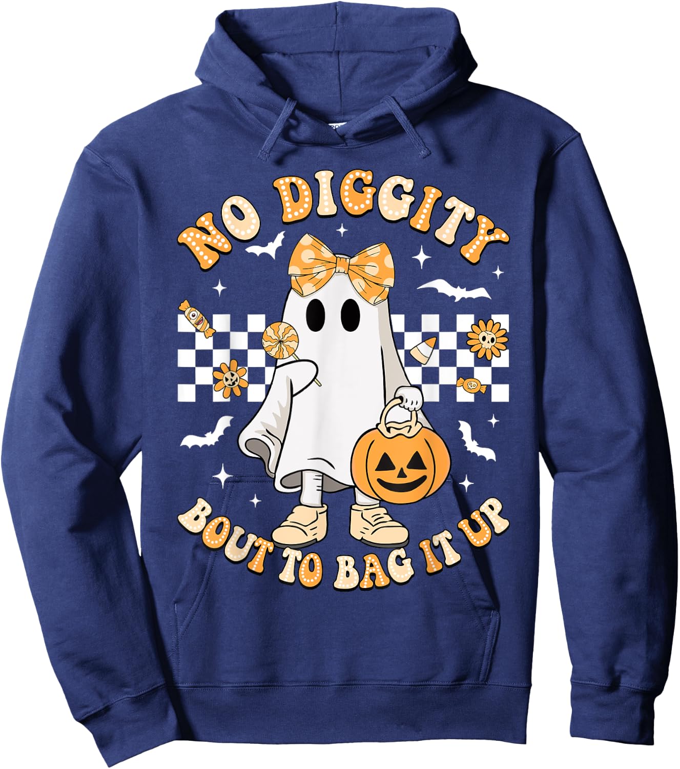 Halloween Ghost No Diggity Bout To Bag It Up Girls Kids Hoodie - Hoodie | Navy