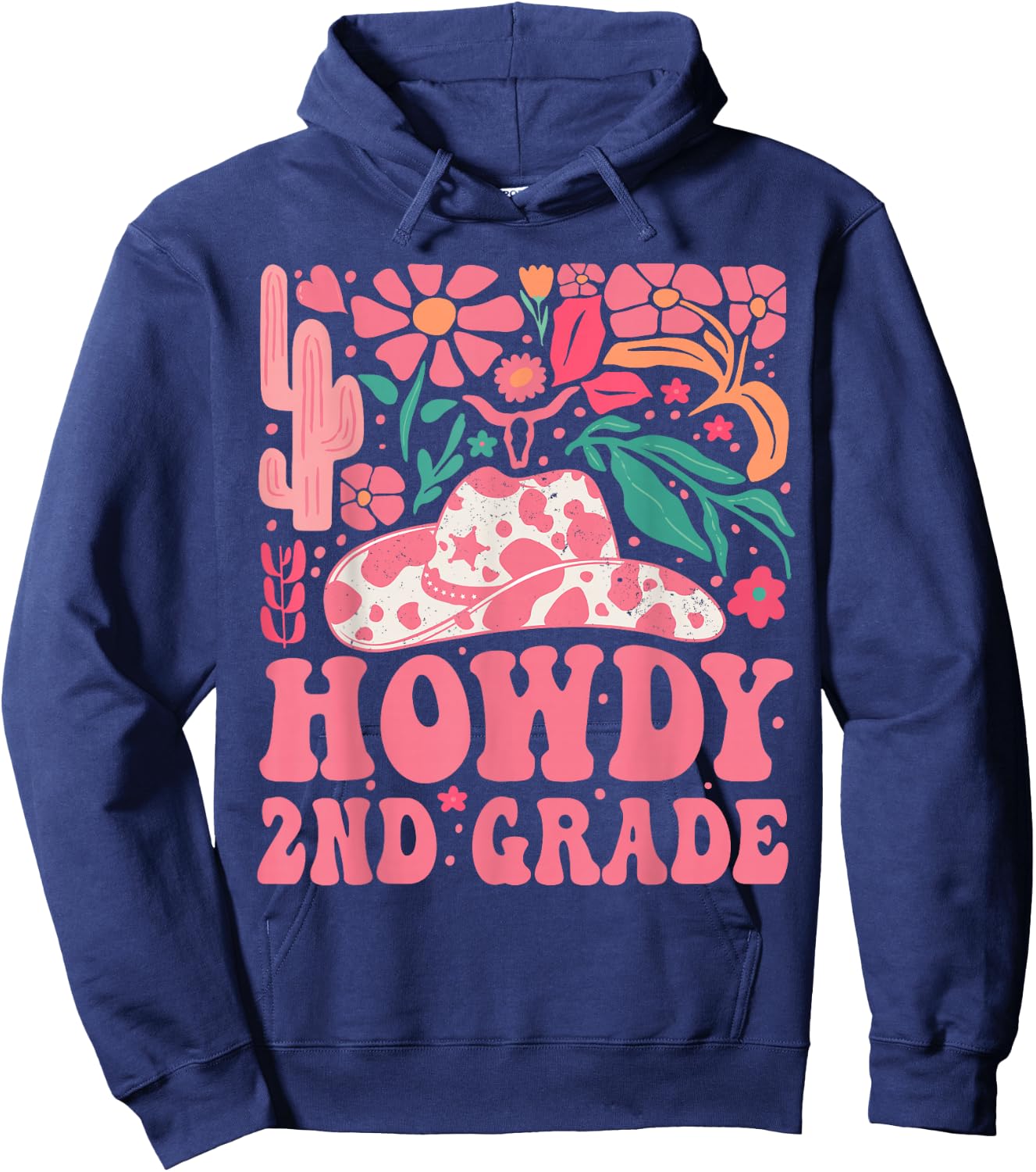 Howdy Second Grade Western Cowgirls 2nd Grade Squad Teacher Hoodie - Hoodie | Navy