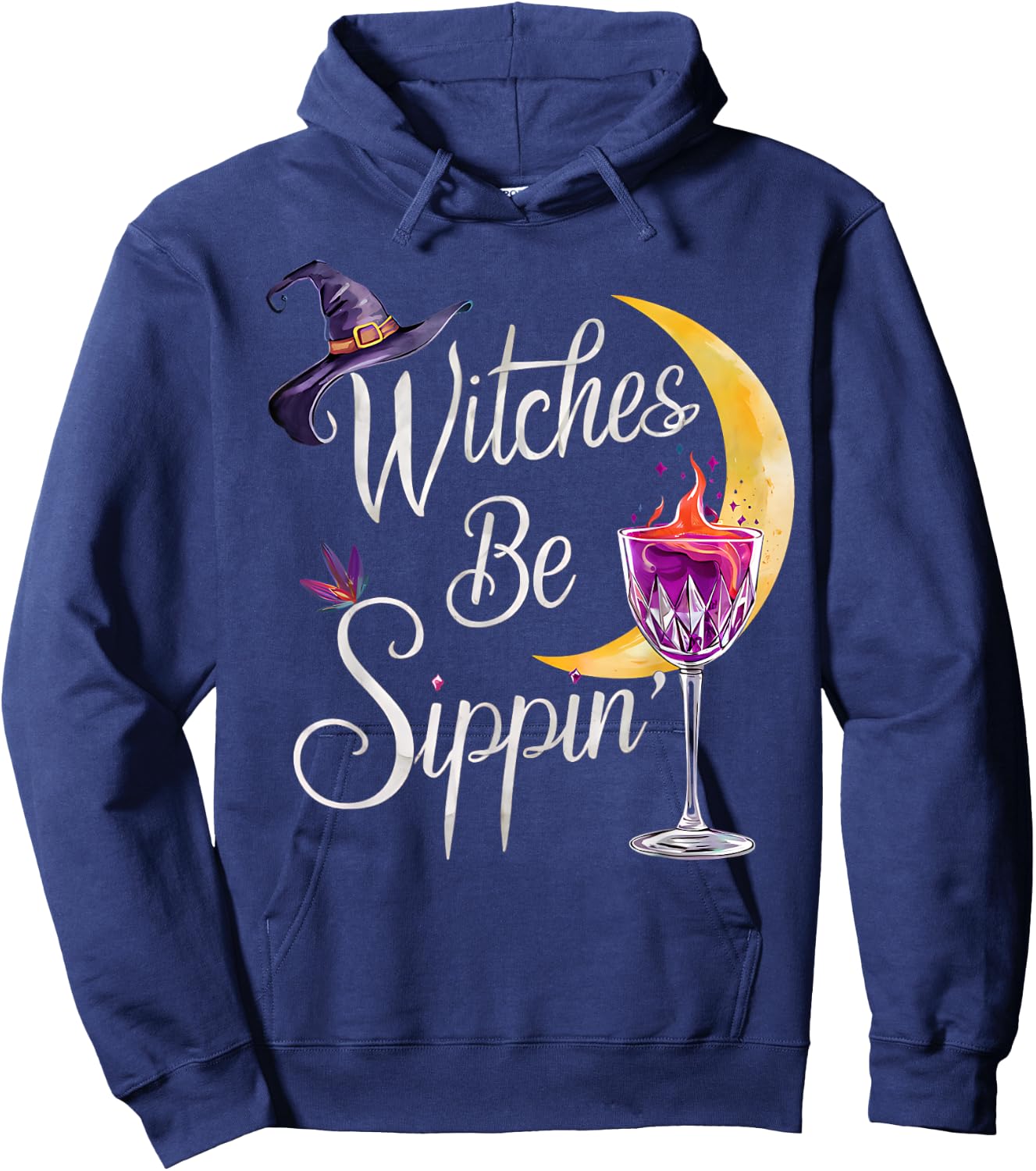 Women's Wine Witches Be Sippin Halloween Fun Design Hoodie - Hoodie | Navy