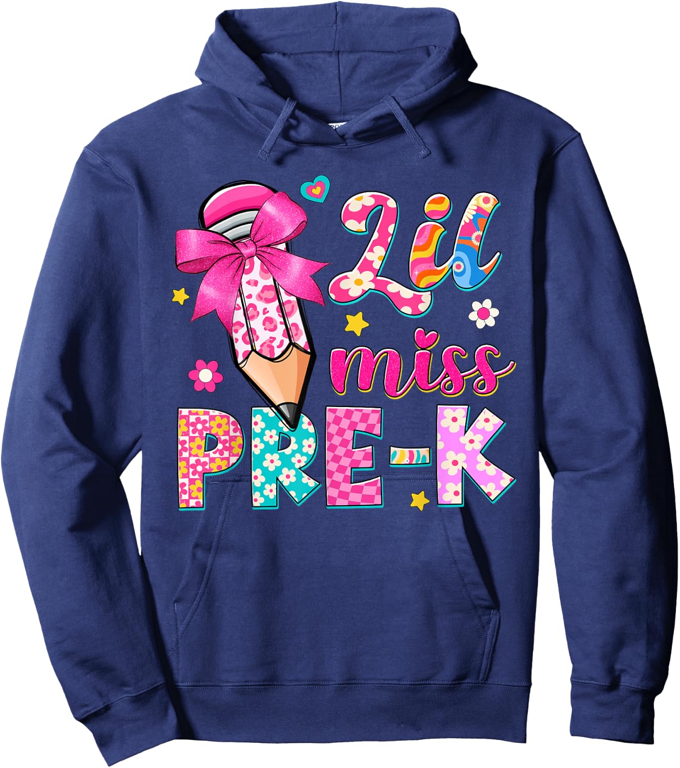 Pencil Bow Lil Miss Pre-K Pre-K Funny Back To School Hoodie - Hoodie | Navy