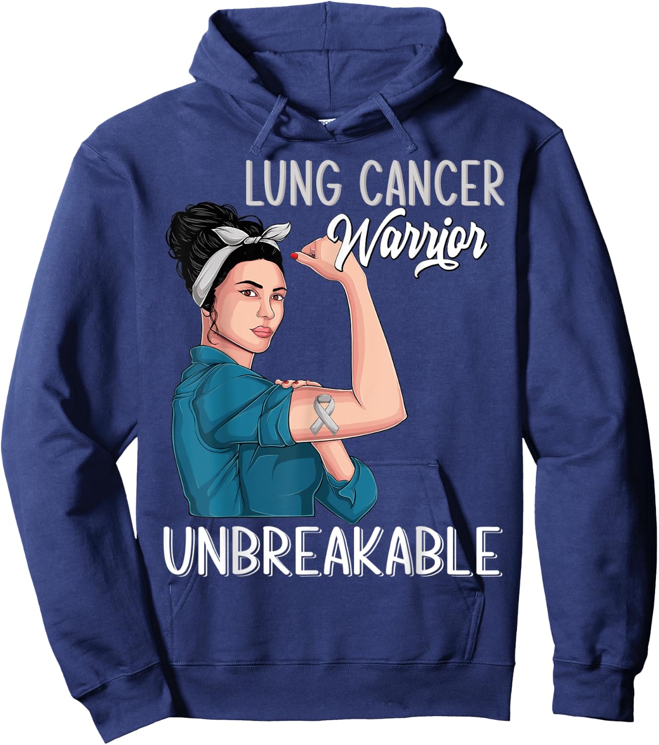 Lung Cancer Awareness Warrior Unbreakable Support Hoodie - Hoodie | Navy