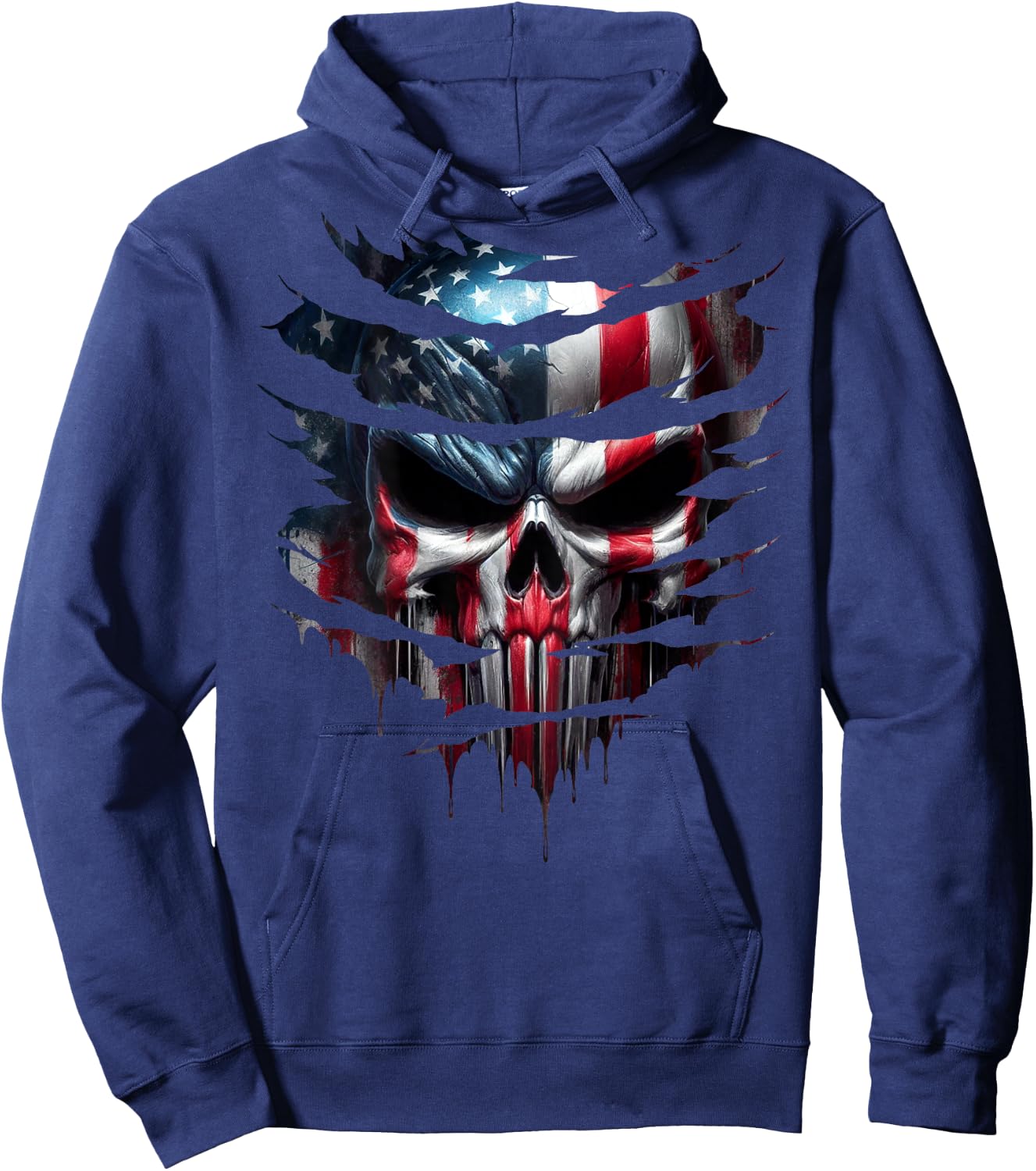 American Skull Patriotic Flag USA Grunge Style Graphic Men Hoodie - Hoodie | Navy