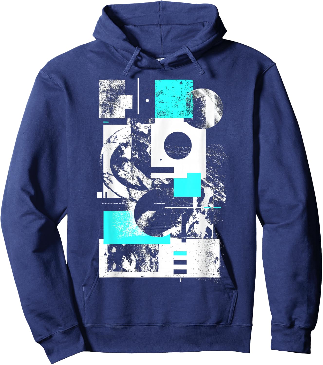Minimalist Brutalist Geometric Gray Abstract Matrix Graphic Hoodie - Hoodie | Navy