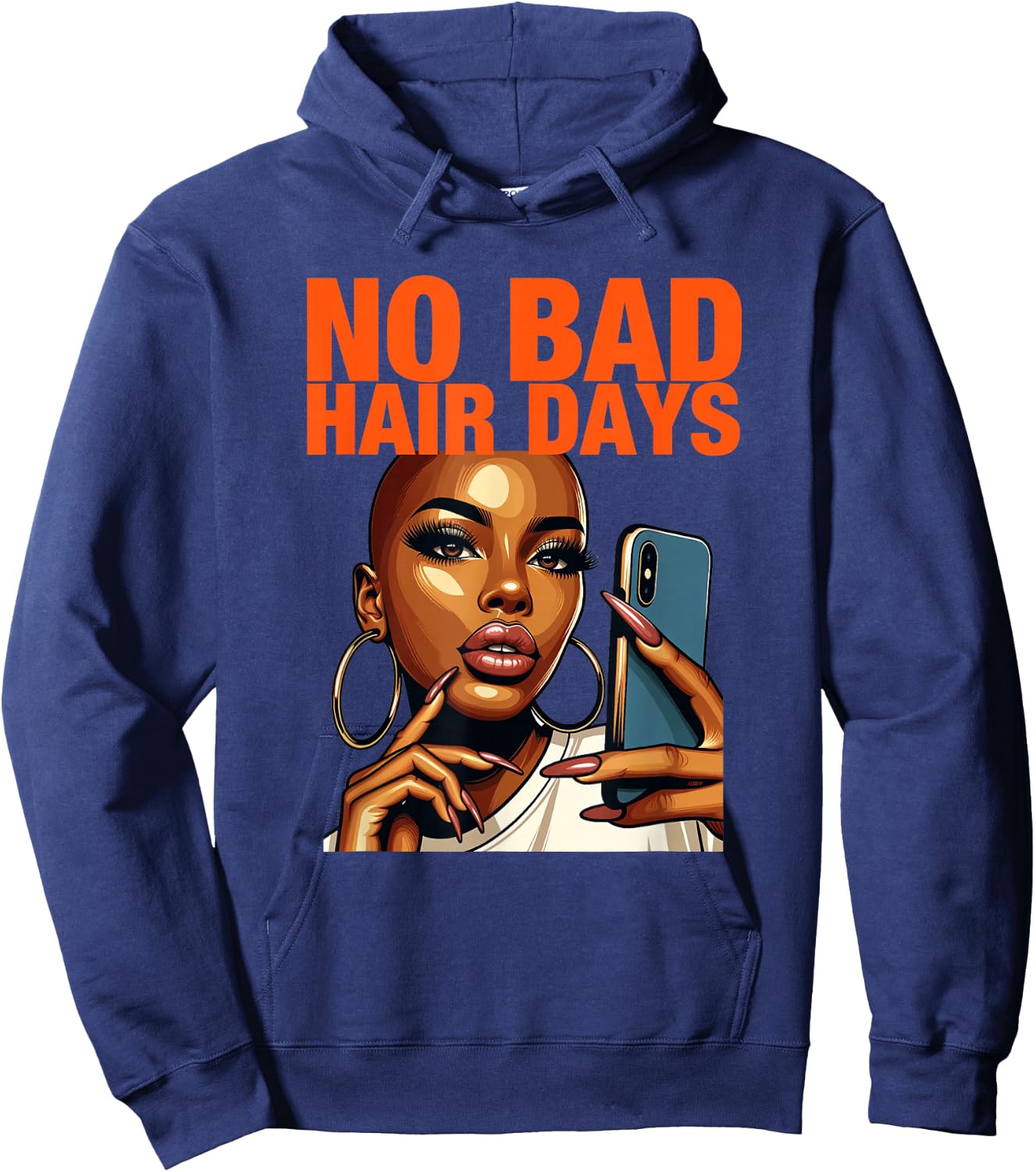 Bald African American Woman | No Bad Hair Days Hoodie - Hoodie | Navy