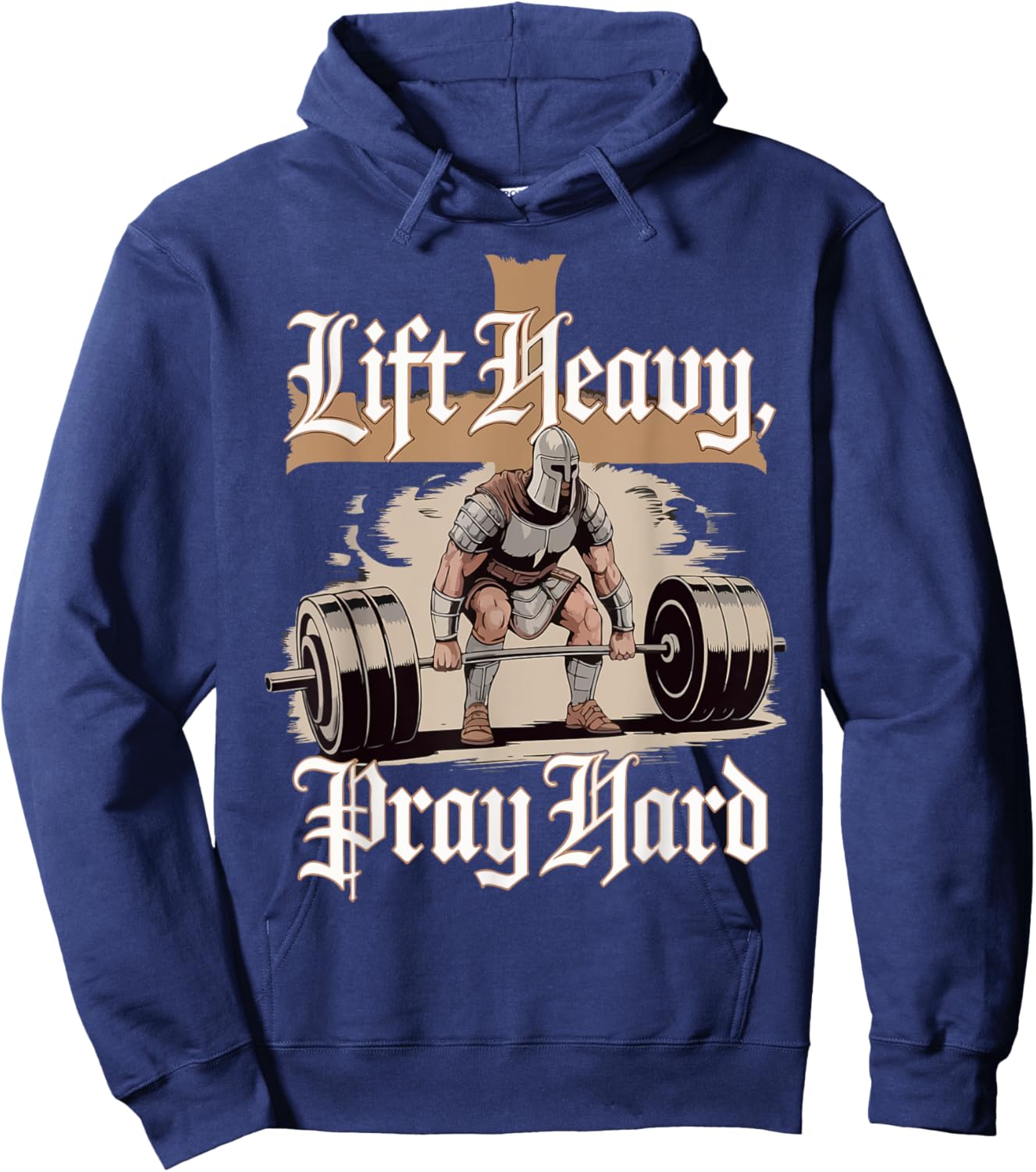 Men Lift Heavy Pray Hard Gym Workout Christian Warrior Funny Hoodie - Hoodie | Navy