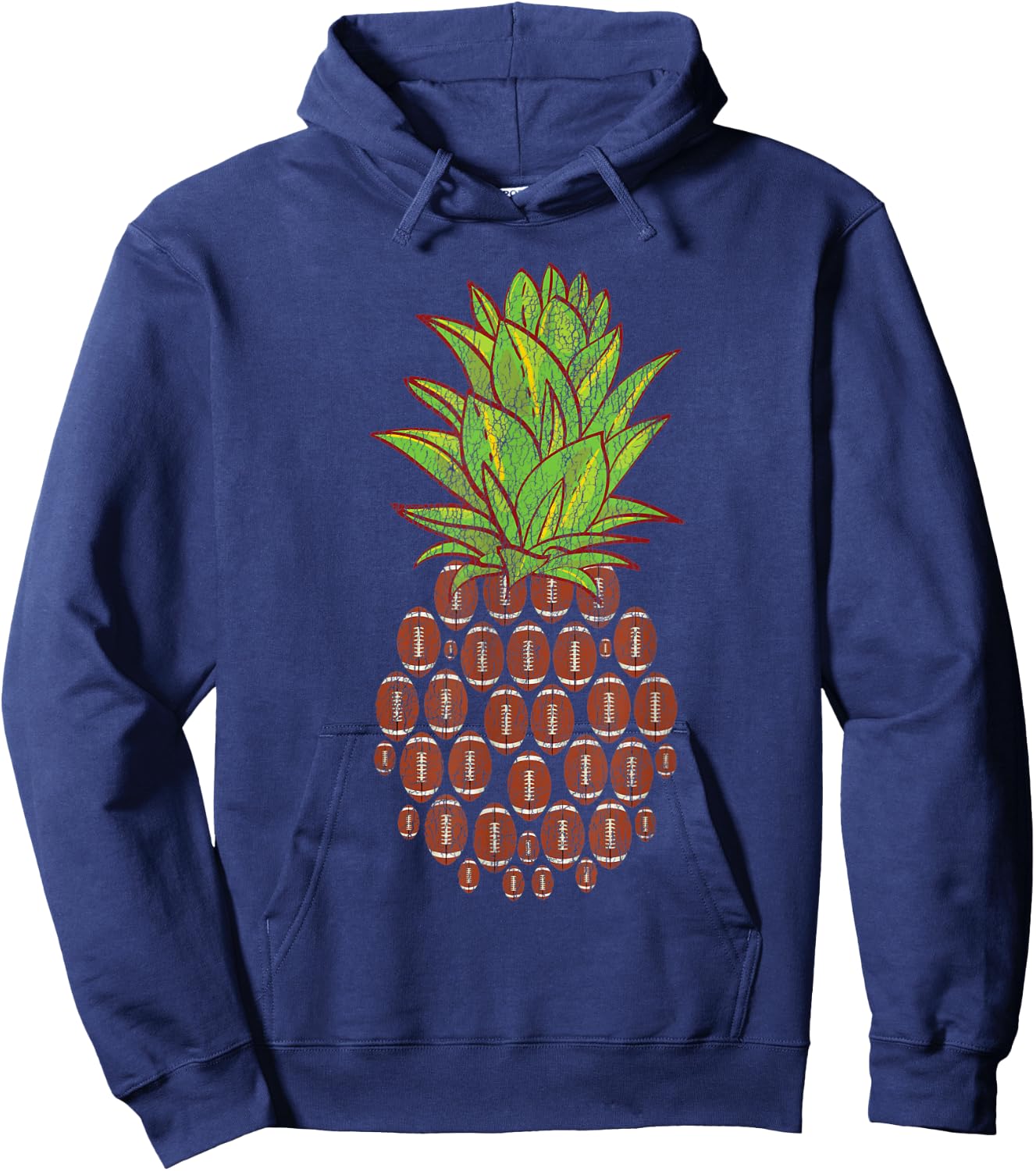 Funny Pineapple Distressed Design Football Sports Hoodie - Hoodie | Navy