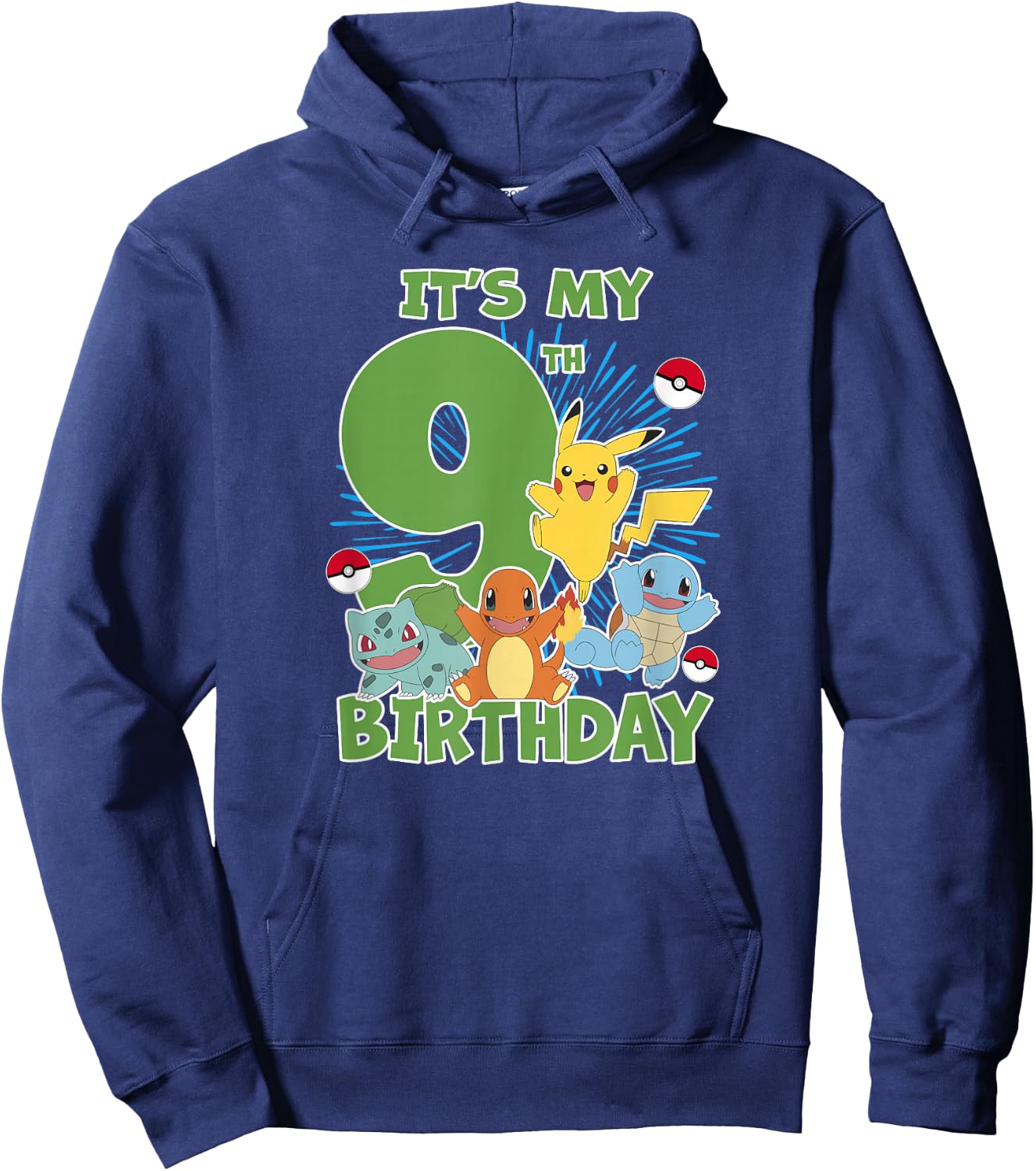 Pokémon It's My 9th Birthday Kanto Starters Celebration Hoodie - Hoodie | Navy