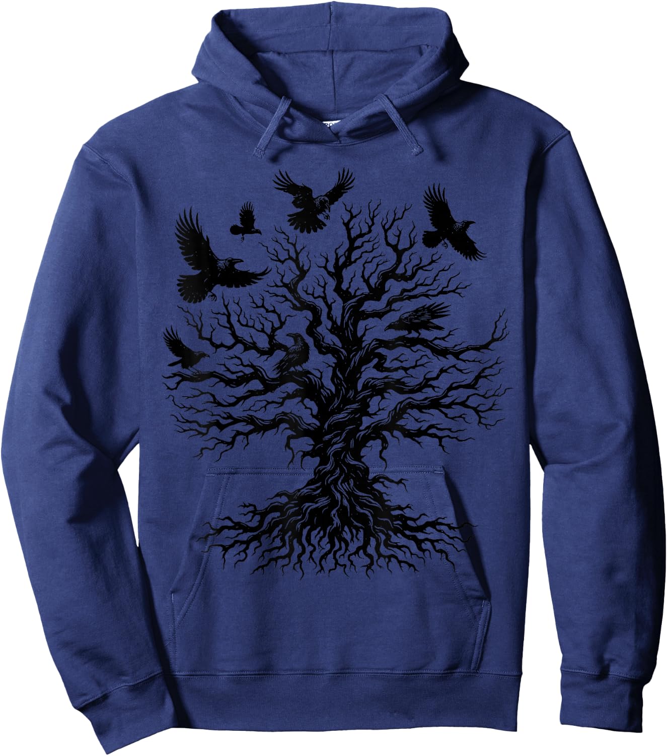 Retro Gothic Raven Tree Hoodie - Hoodie | Navy