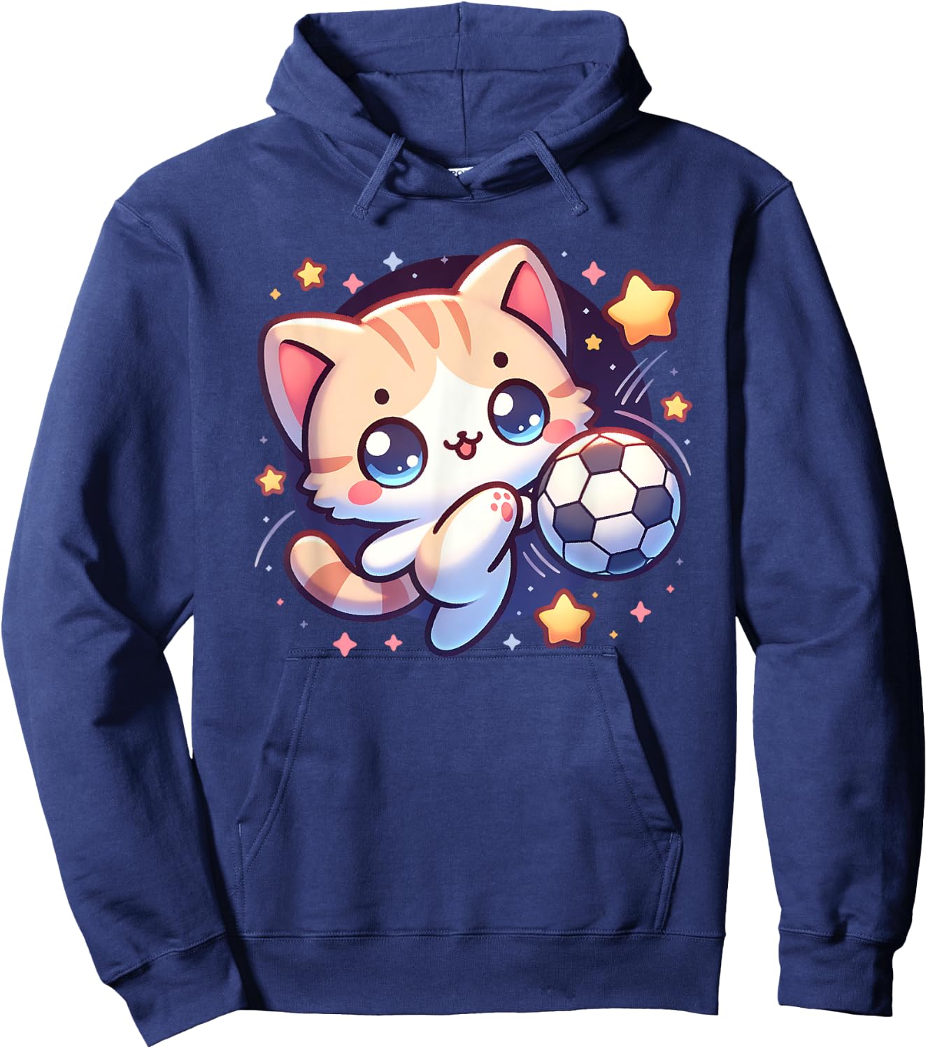 Cat Kitten Soccer Player Kicking Soccer Ball Cute Graphic Men Women Girls Kids Hoodie - Hoodie | Navy