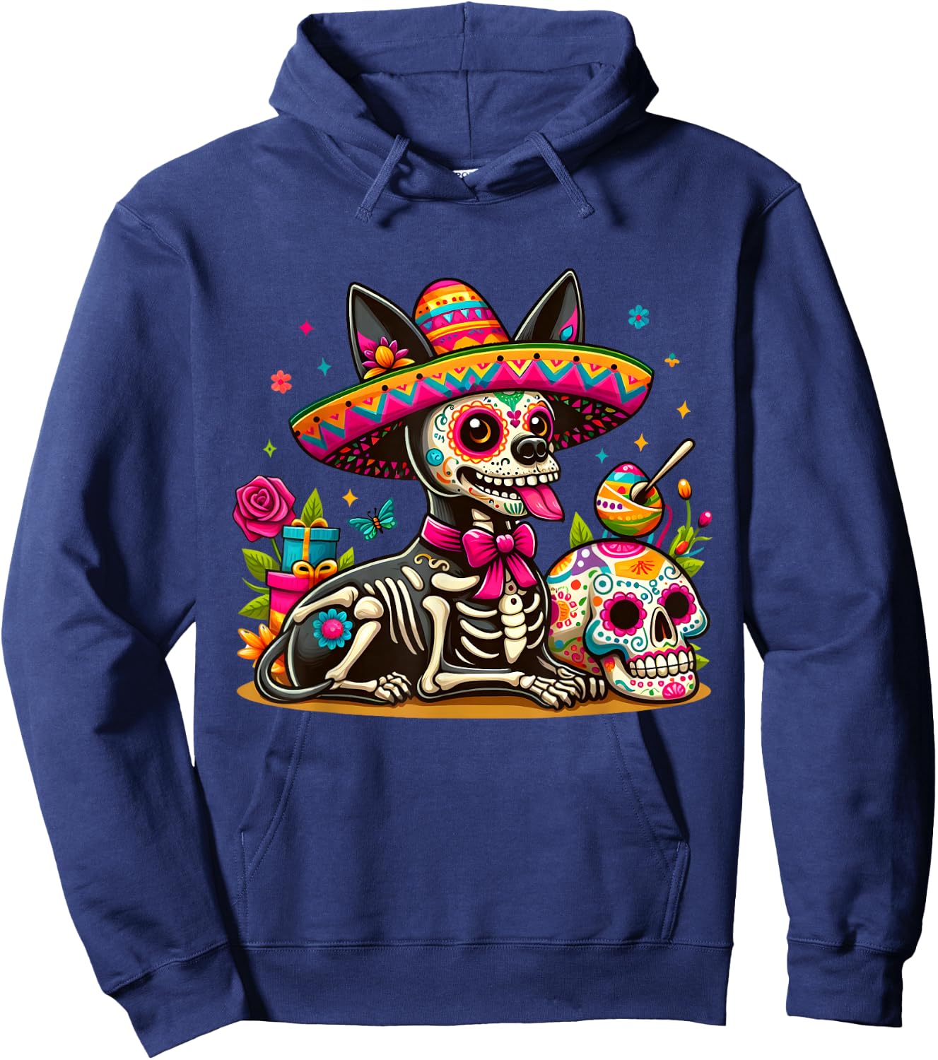 Cinco De Mayo Sugar Skull Xoloitzcuintli Dog Sombrero Hoodie - Hoodie | Navy