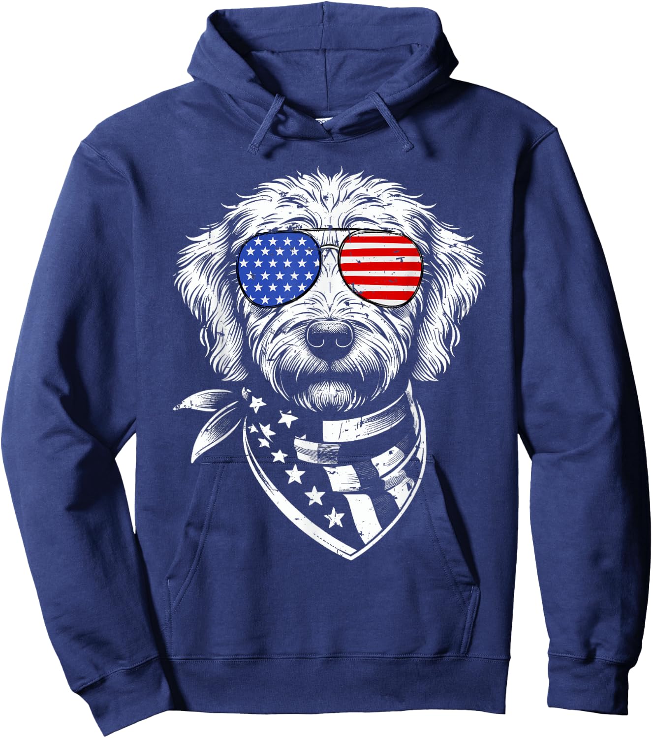 Labradoodle Dog Patriotic 4th of July American US Flag Hoodie - Hoodie | Navy