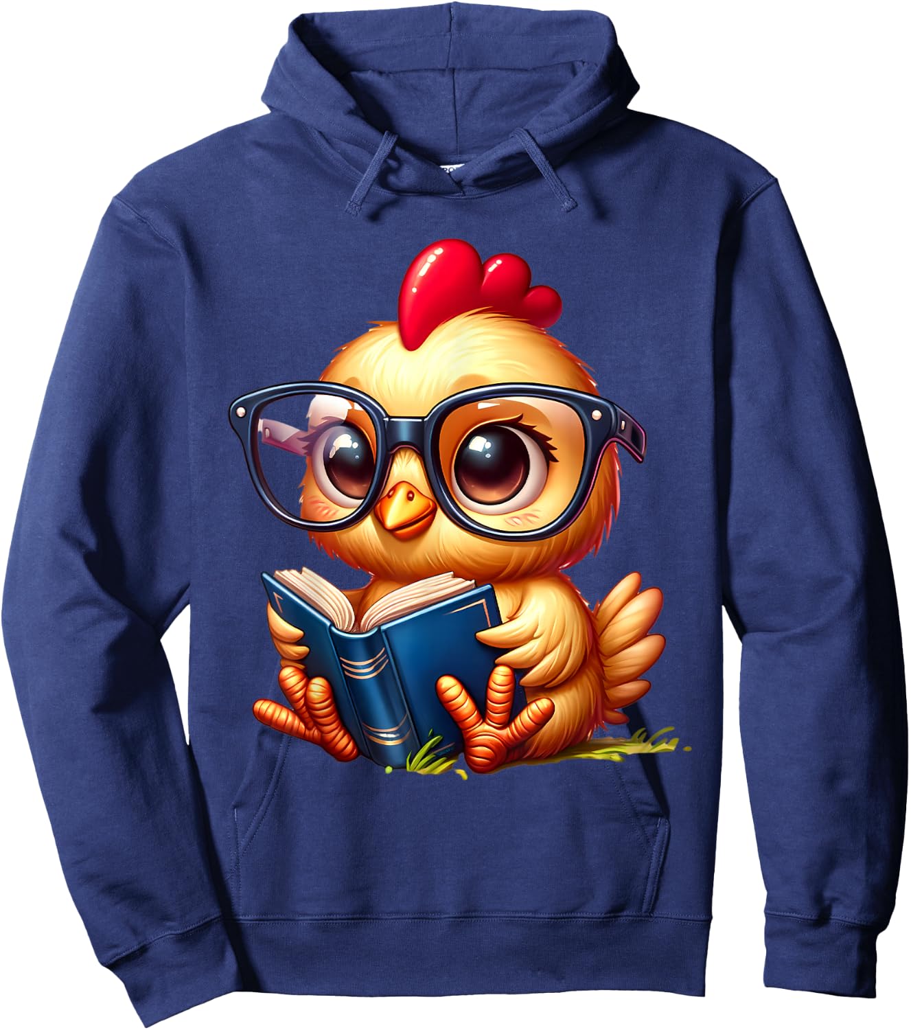 Chicken Reading a Book Farm Animal Chick Hoodie - Hoodie | Navy