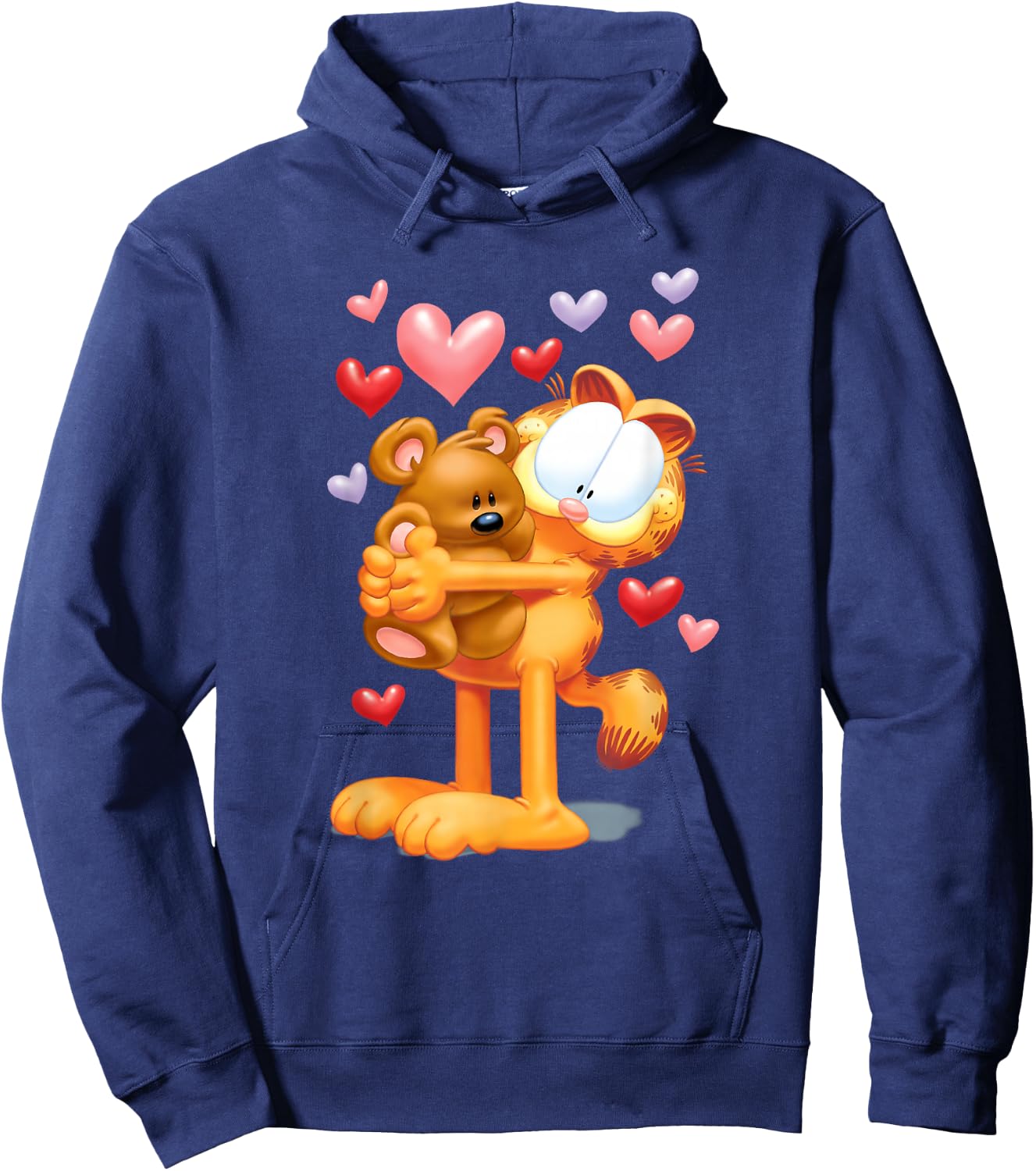 Garfield Hugging Pooky Hearts 3D Valentine's Day Cartoon Cat Hoodie - Hoodie | Navy