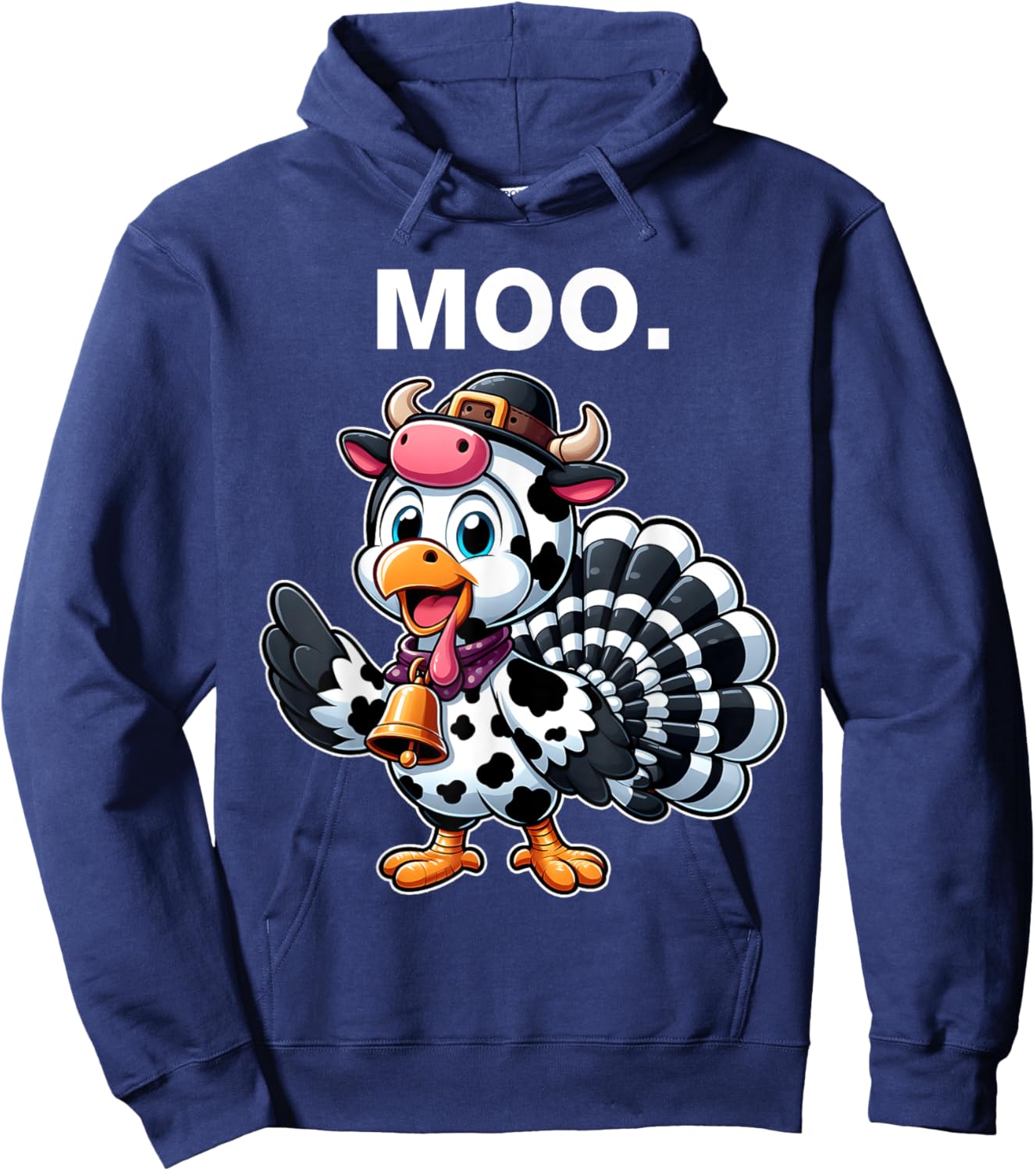 Thanksgiving Funny Turkey Moo in Cow Costume Toddler Kids Hoodie - Hoodie | Navy