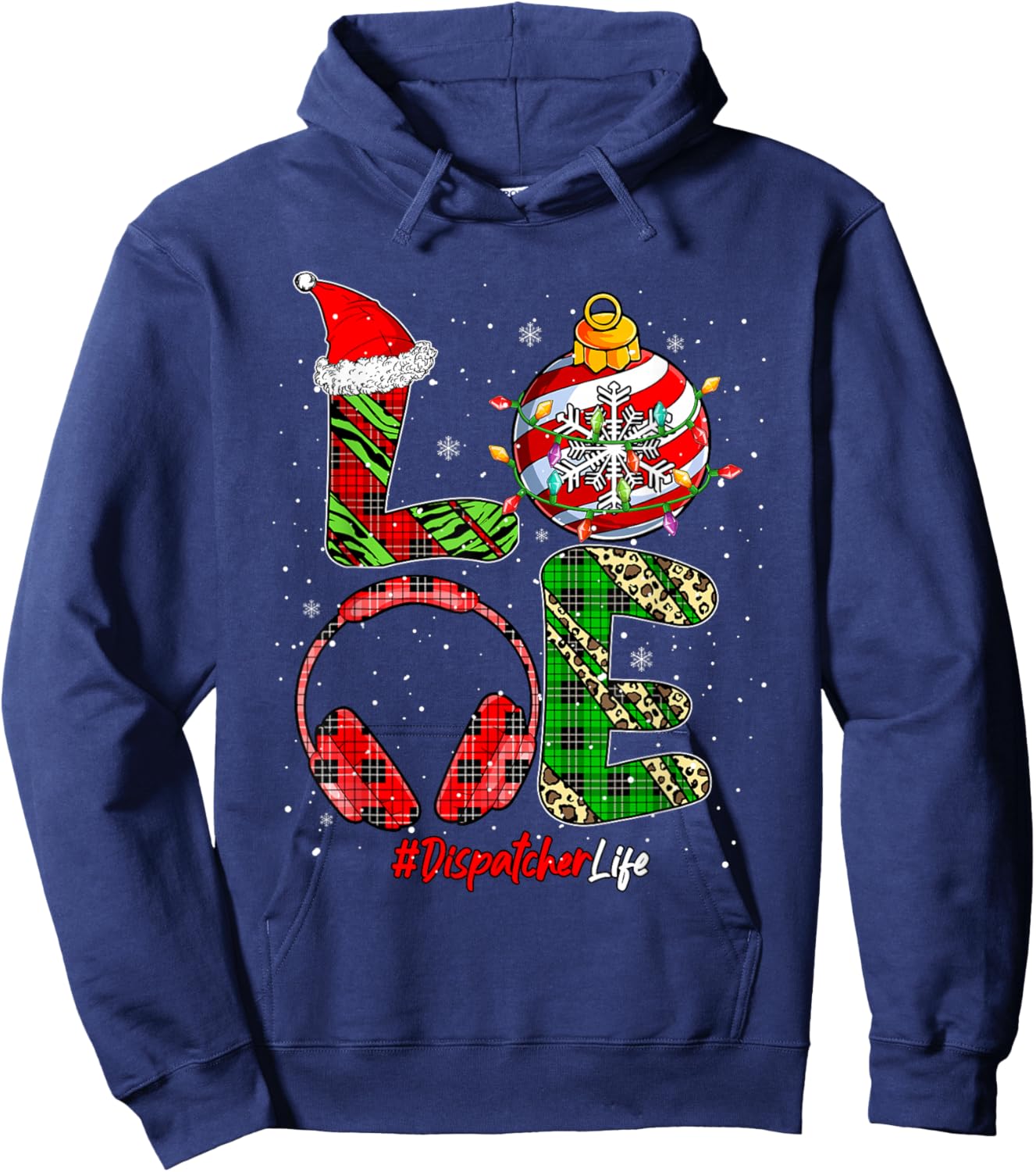 LOVE Dispatcher Job Christmas Leopard Colorful Costume Team Hoodie - Hoodie | Navy
