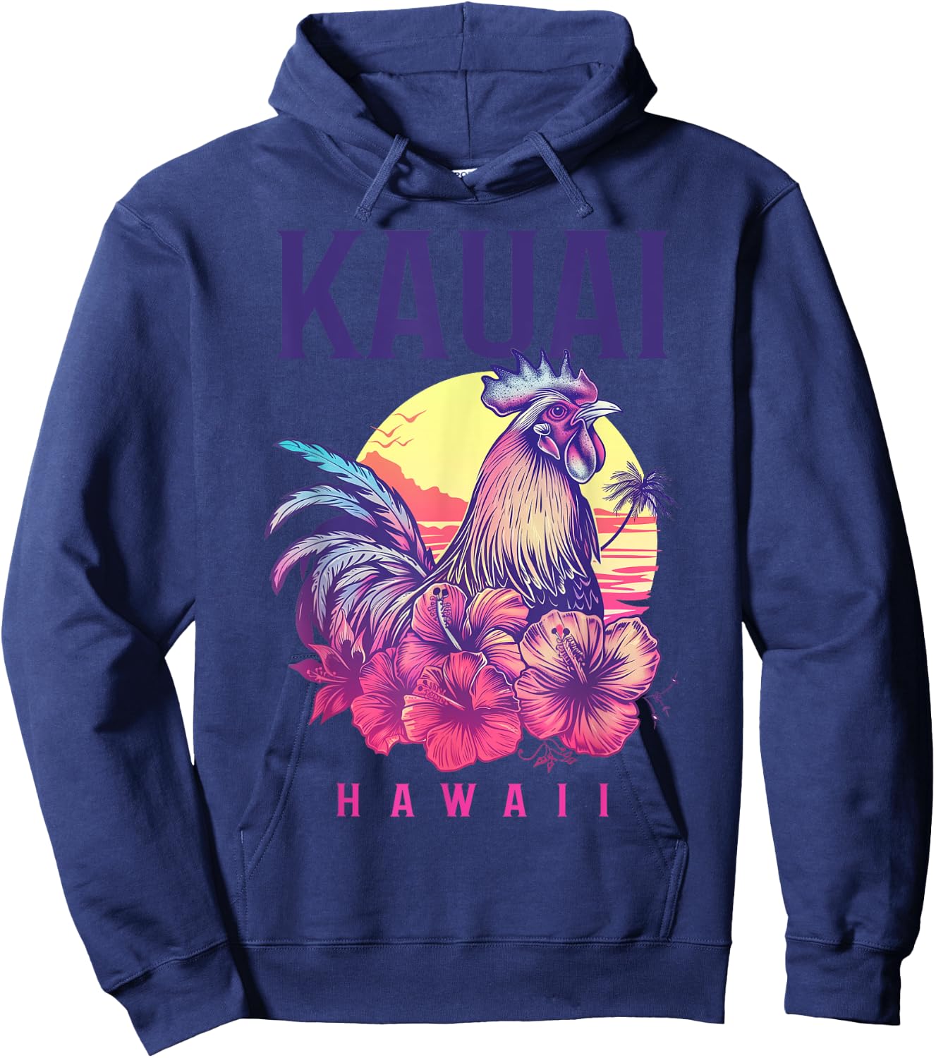 Kauai Hawaii Chicken Hawaiian Hibiscus Flowers Vintage Hoodie - Hoodie | Navy