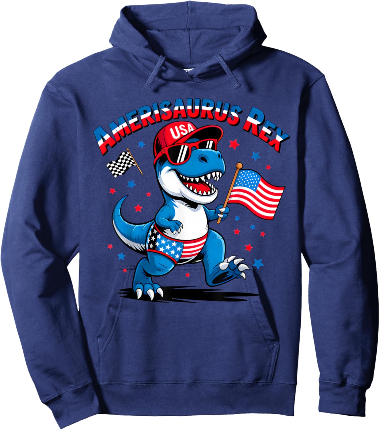 Funny Dinosaur 4th of July Boys Girls Men Amerisaurus T Rex Hoodie - Hoodie | Navy