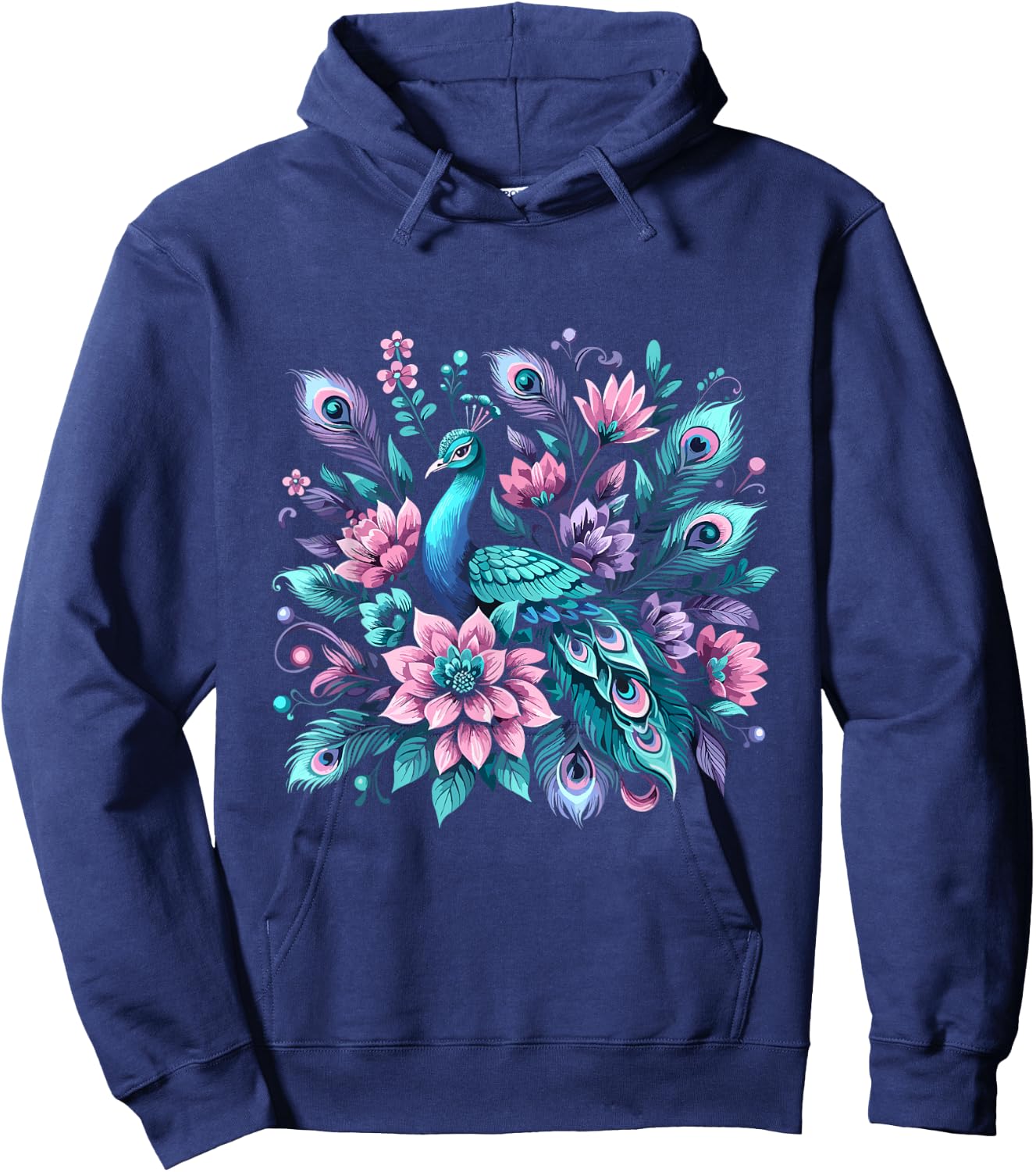 Beautiful Floral Flower Peacock Hoodie - Hoodie | Navy