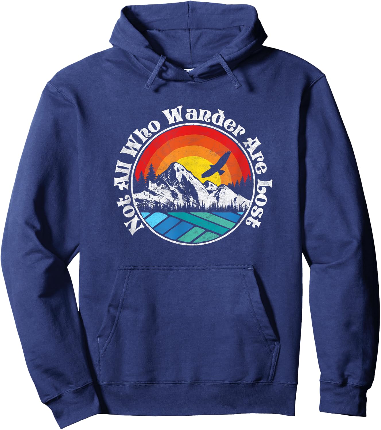 Not All Who Wander Are Lost Retro Mountains Nature Graphic Hoodie - Hoodie | Navy