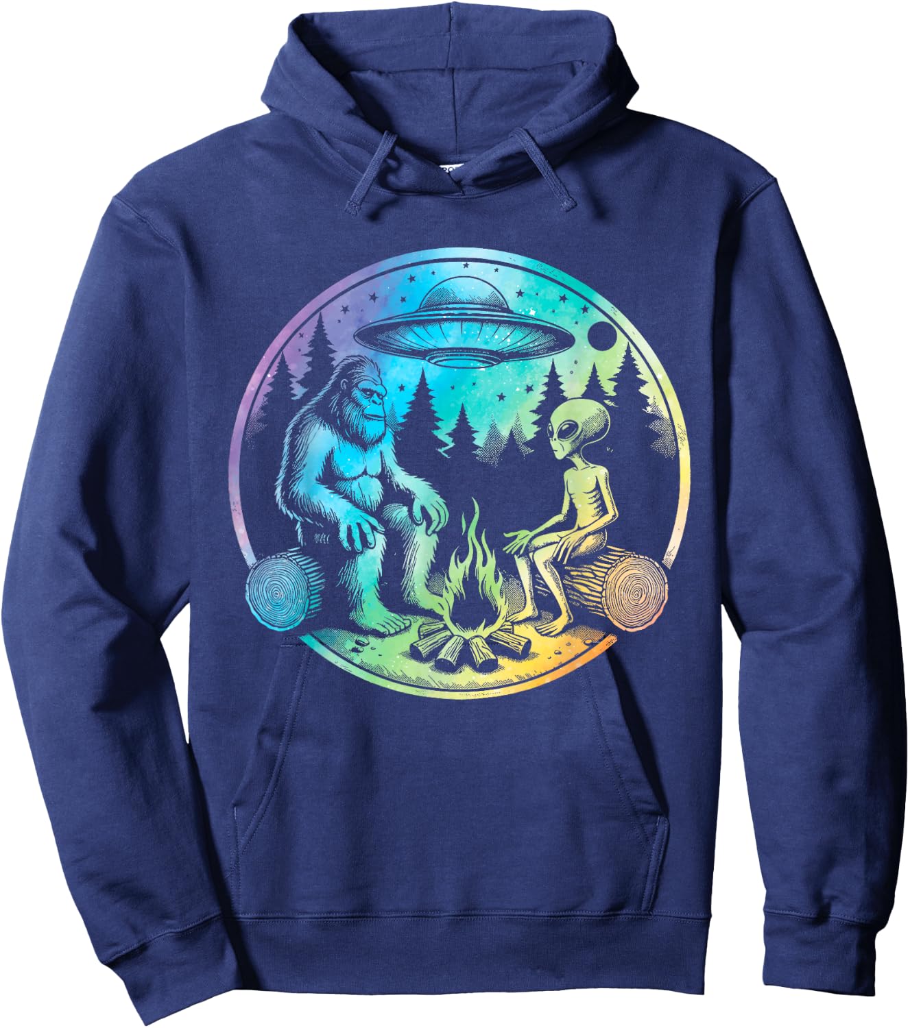 Bigfoot and alien sasquatch camping tie dye Hoodie - Hoodie | Navy