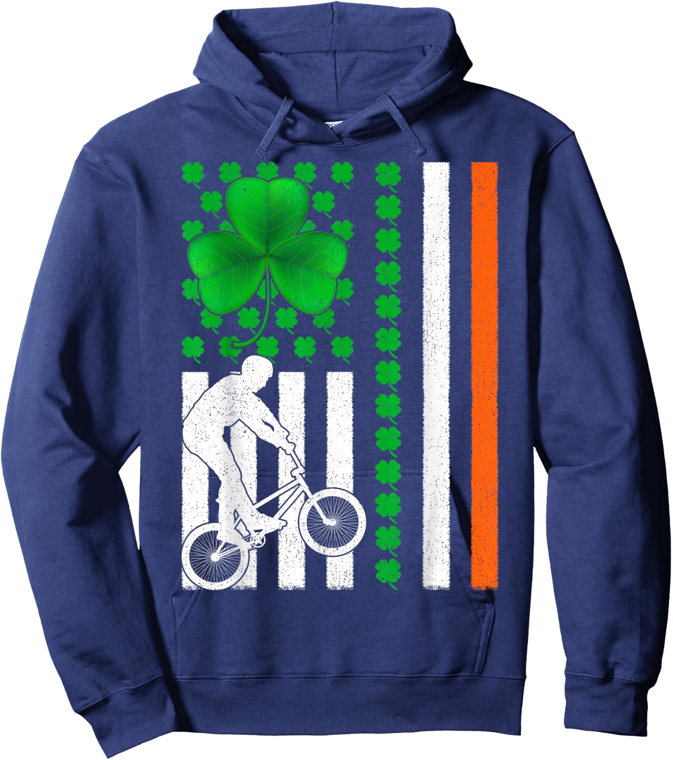 Shamrock Irish American Flag BMX Cycling St Patrick's Day Women Kids Men Hoodie - Hoodie | Navy