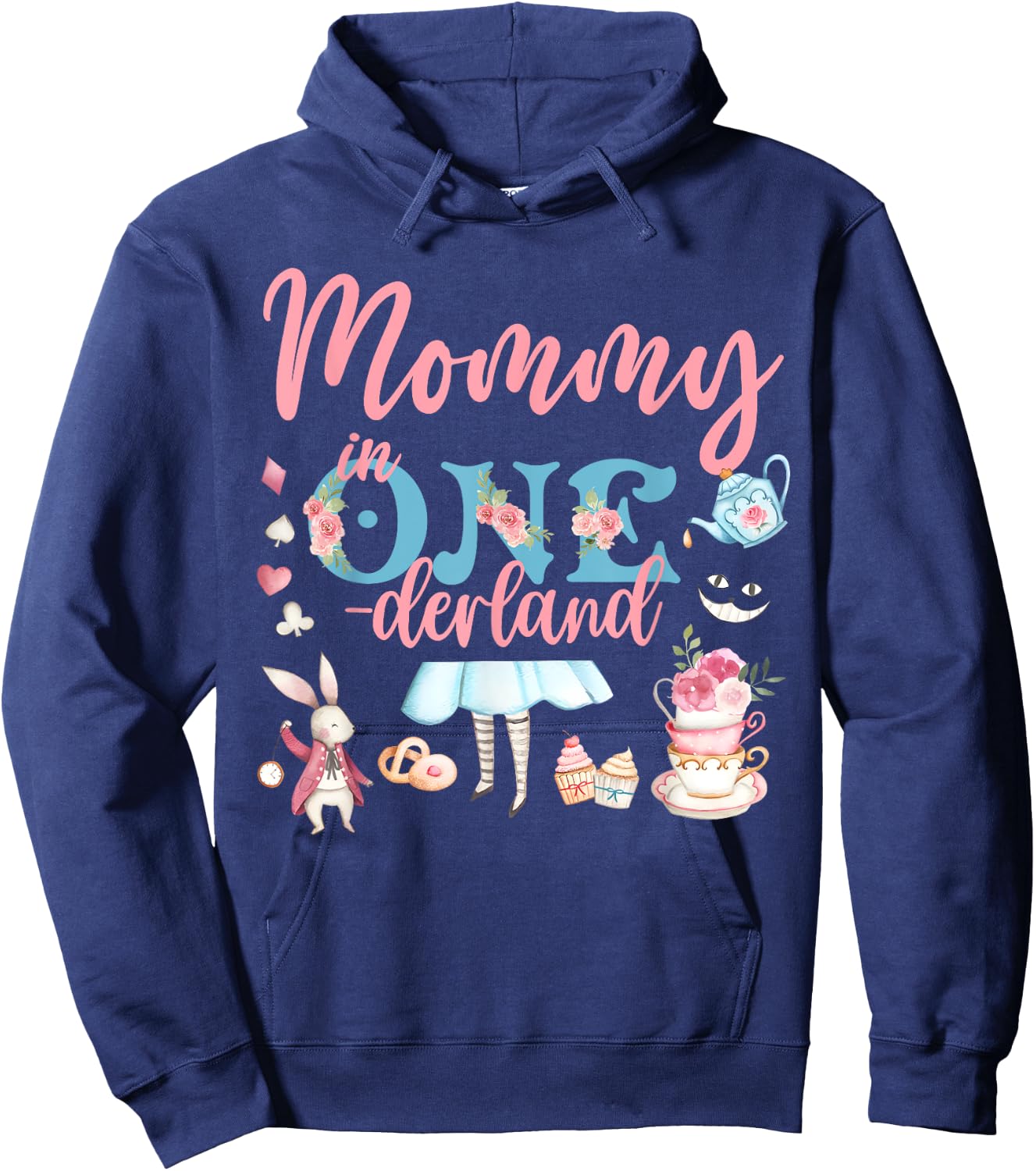 Mommy Of The Birthday Girl - Mommy In Onderland Family Hoodie - Hoodie | Navy