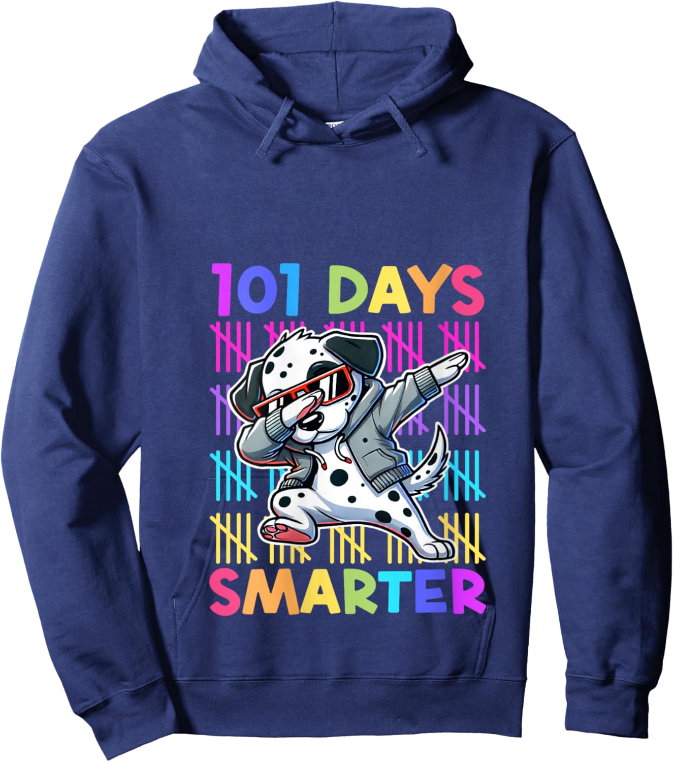 101 Days of School Dabbing Dog Cute 100 Days Smarter Student V-Neck Hoodie - Hoodie | Navy