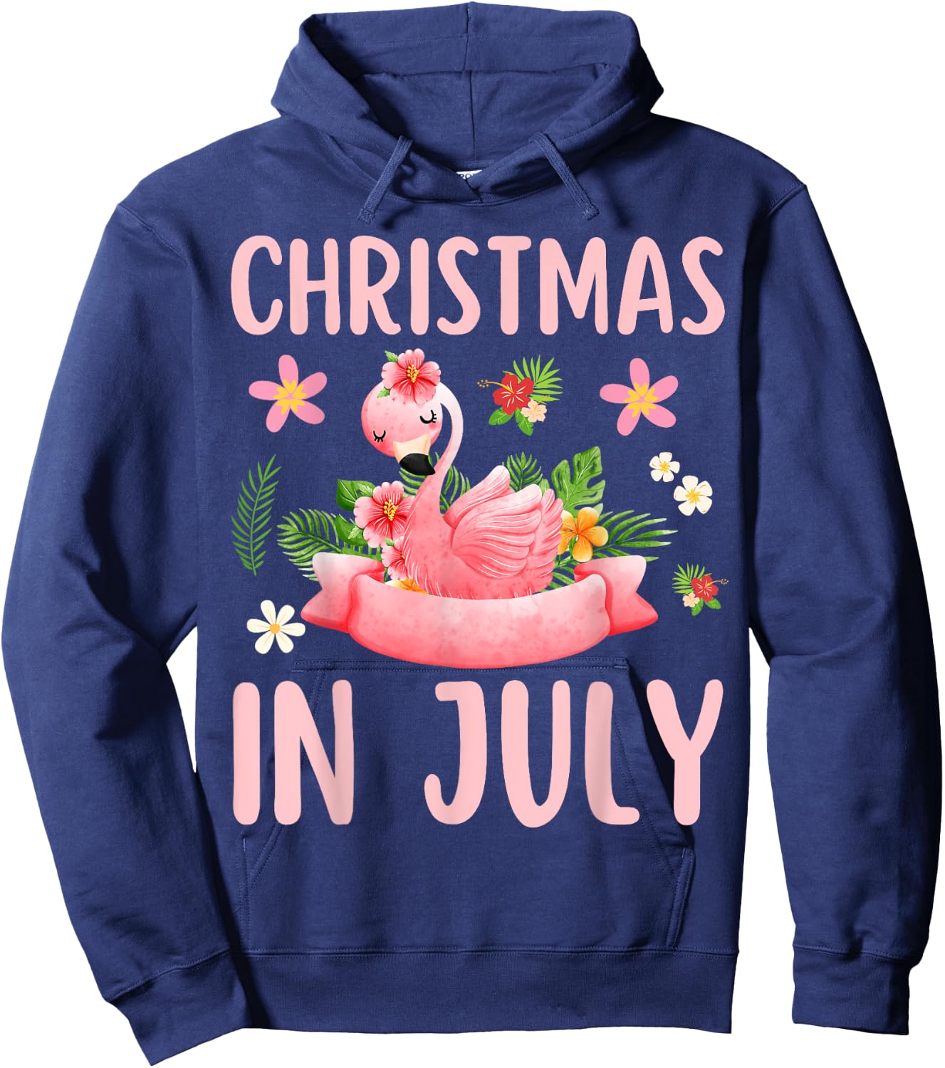 Christmas In July Shirts Pink Flamingo Hoodie - Hoodie | Navy